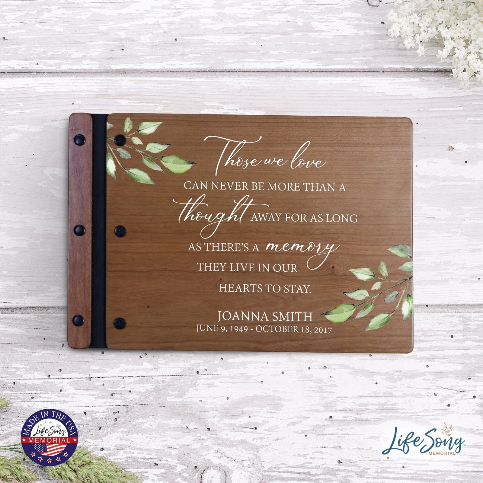Personalized Medium Wooden Memorial Guestbook 12.375x8.5 - Those We Love (Cherry) - LifeSong Milestones