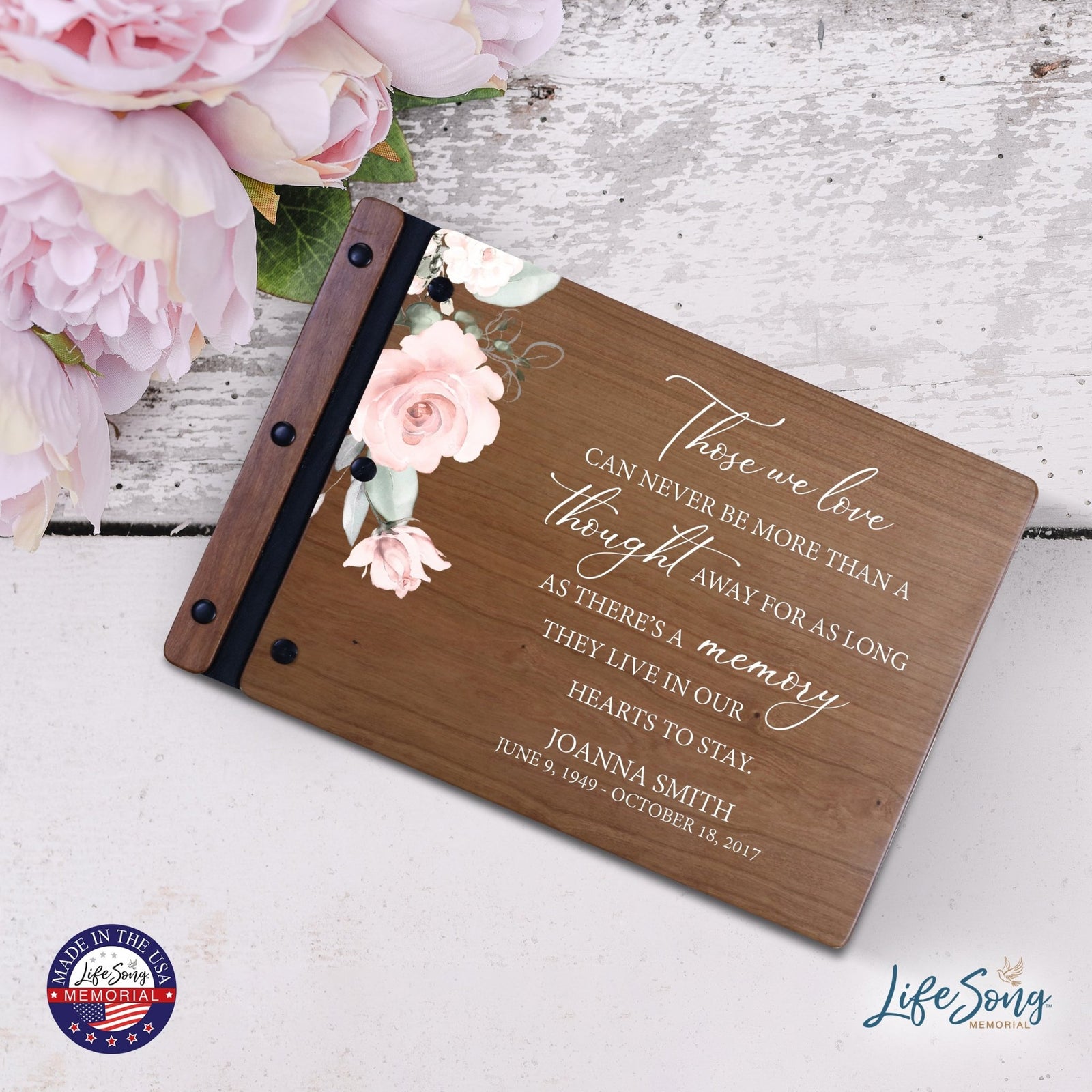 Personalized Medium Wooden Memorial Guestbook 12.375x8.5 - Those We Love (Cherry) - LifeSong Milestones
