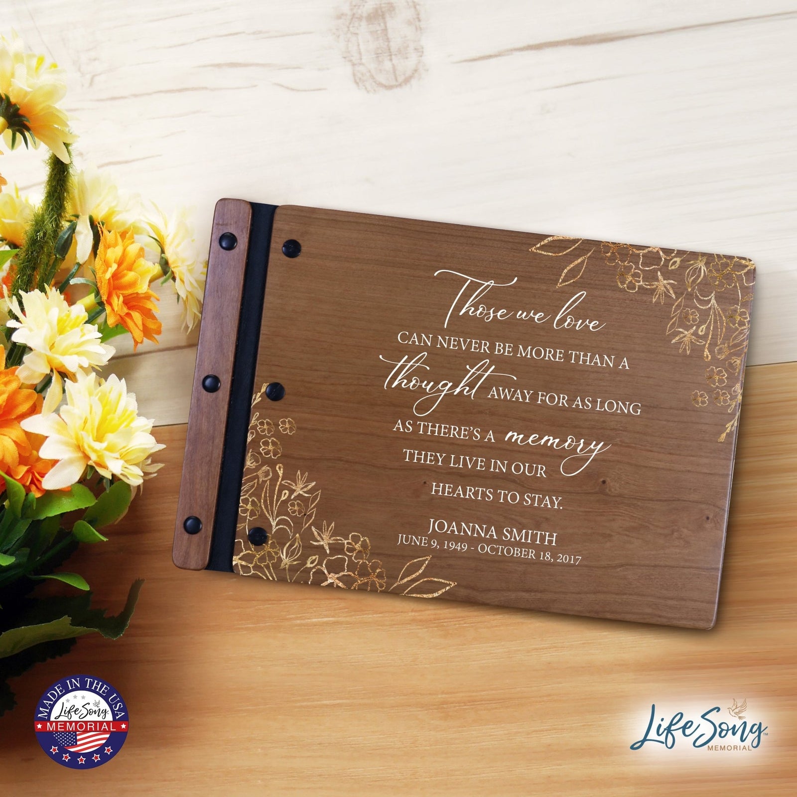 Personalized Medium Wooden Memorial Guestbook 12.375x8.5 - Those We Love (Cherry) - LifeSong Milestones