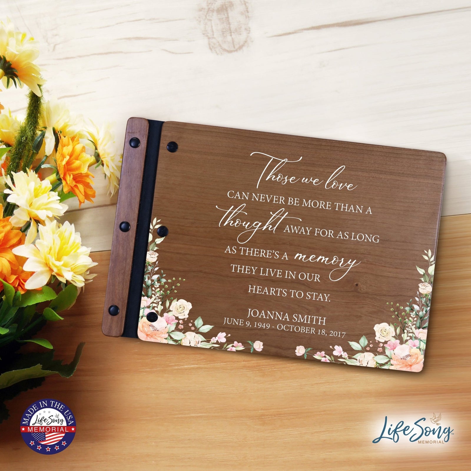 Personalized Medium Wooden Memorial Guestbook 12.375x8.5 - Those We Love (Cherry) - LifeSong Milestones