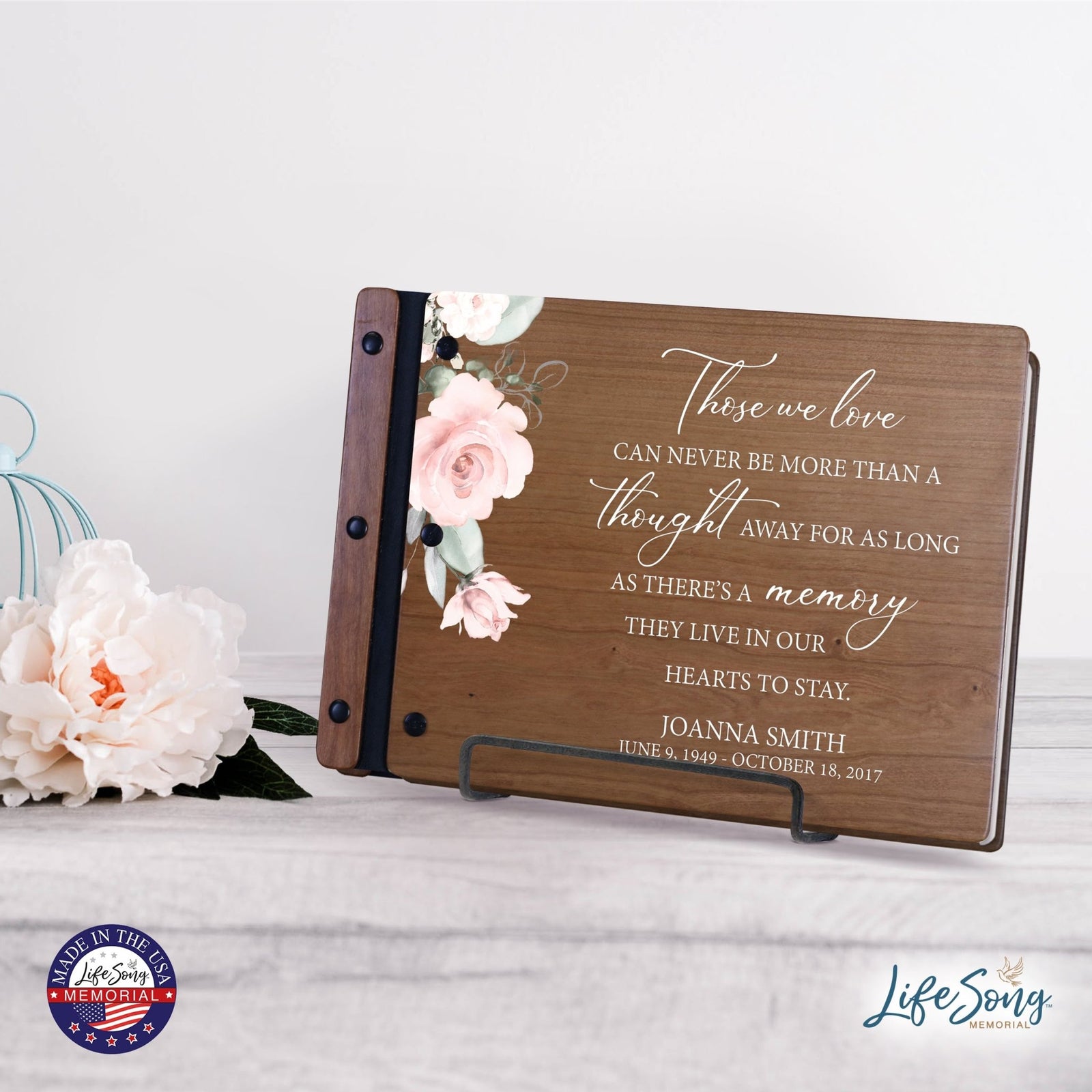 Personalized Medium Wooden Memorial Guestbook 12.375x8.5 - Those We Love (Cherry) - LifeSong Milestones