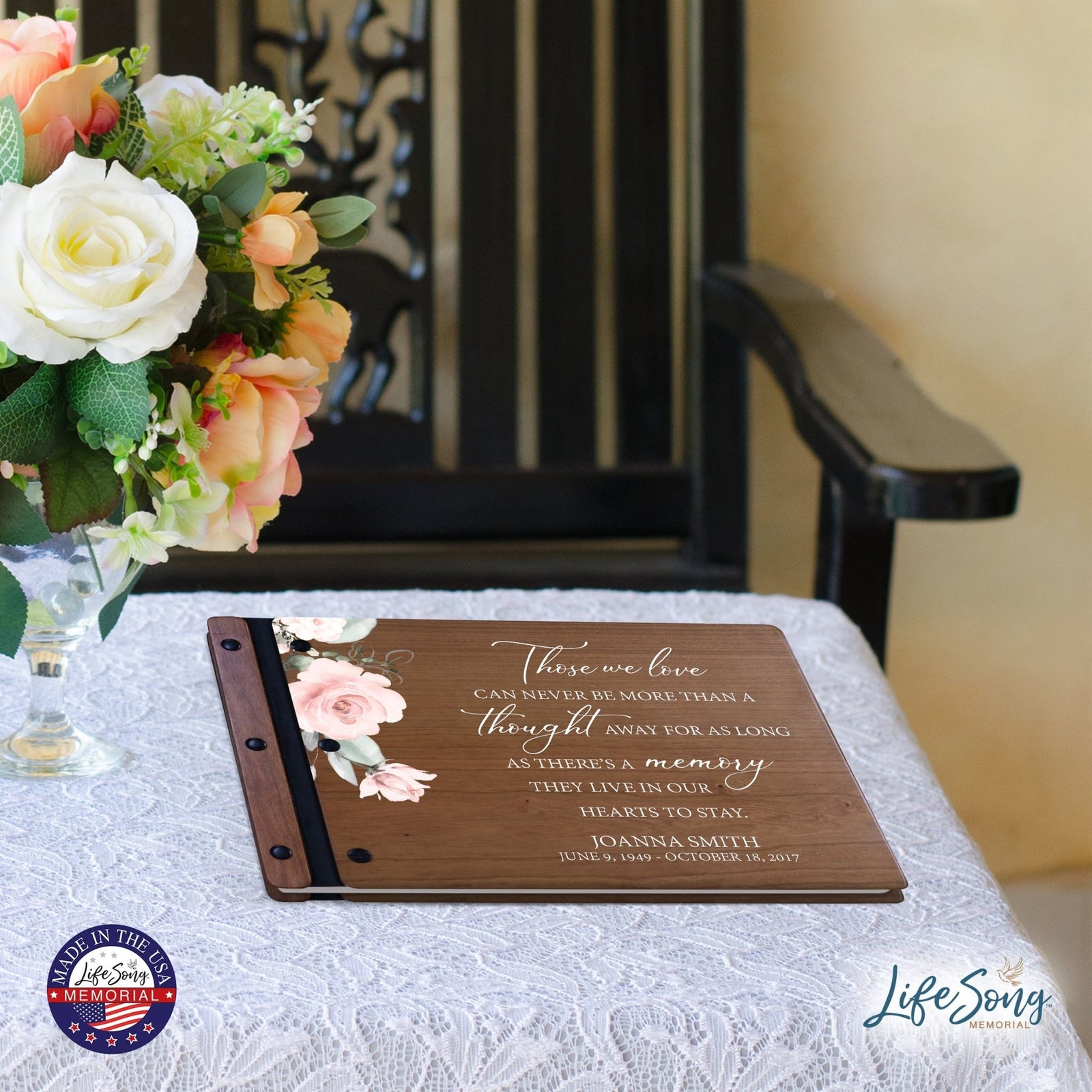 Personalized Medium Wooden Memorial Guestbook 12.375x8.5 - Those We Love (Cherry) - LifeSong Milestones