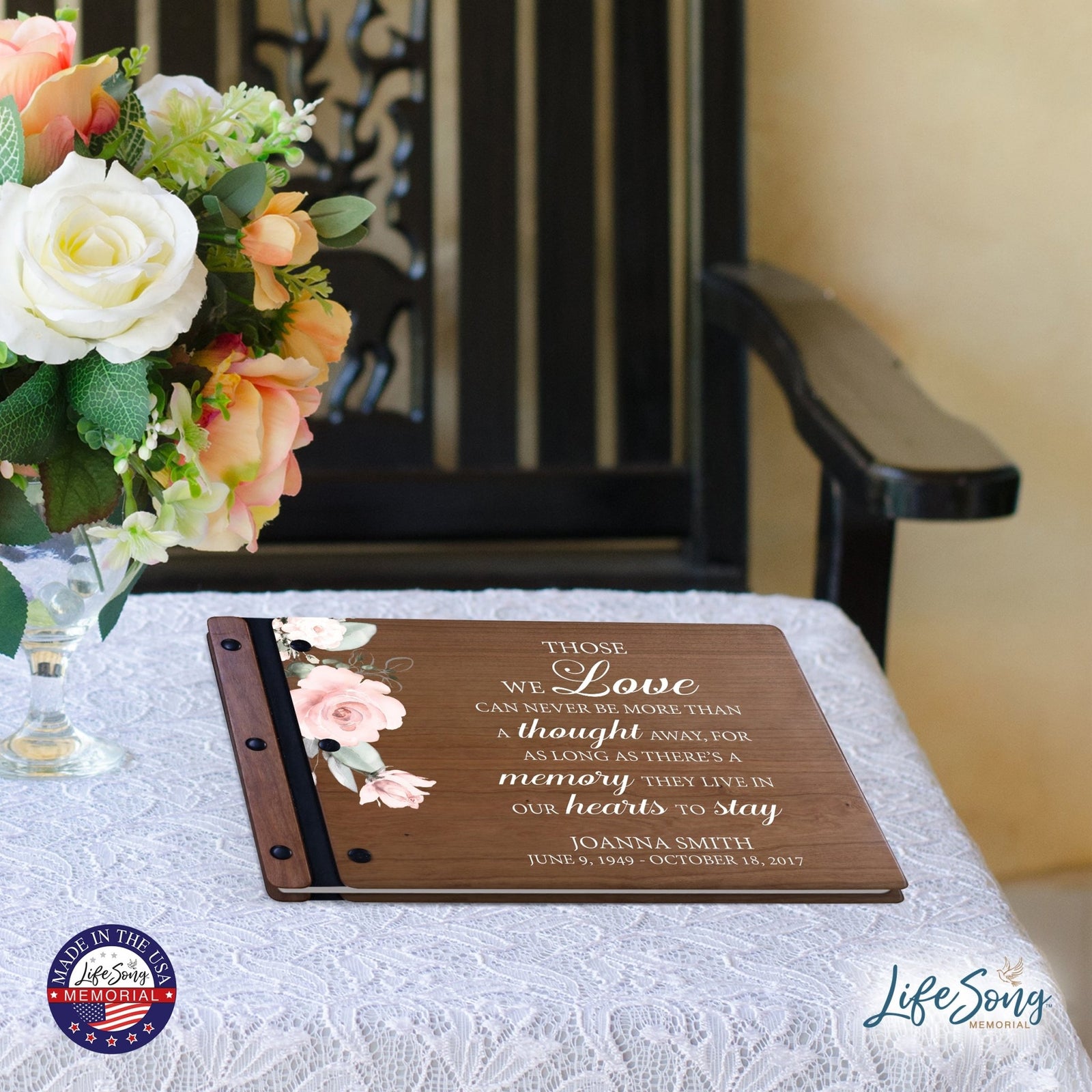 Personalized Medium Wooden Memorial Guestbook 12.375x8.5 - Those We Love (Cherry) - LifeSong Milestones
