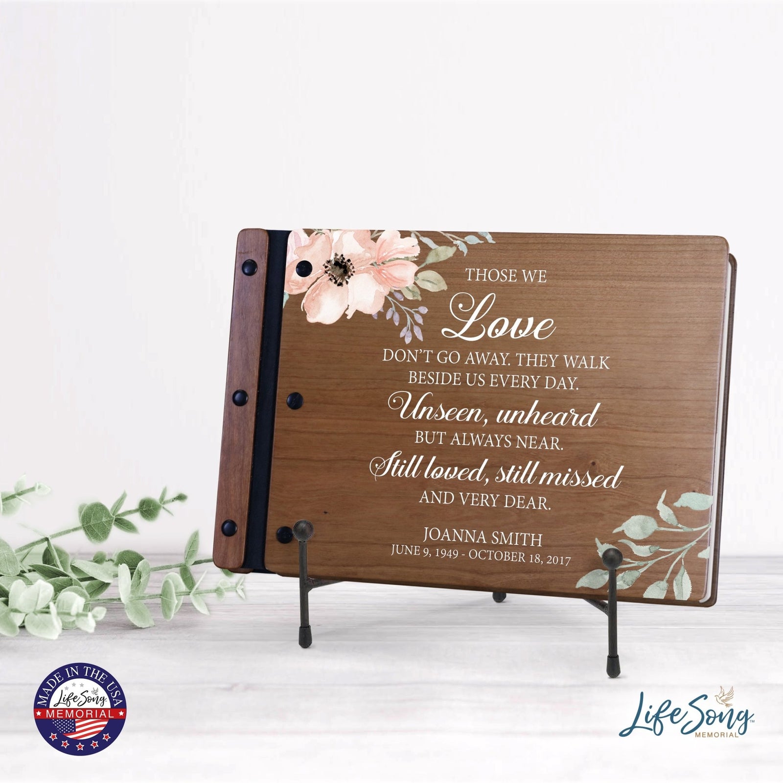 Personalized Medium Wooden Memorial Guestbook 12.375x8.5 - Those We Love (Cherry) - LifeSong Milestones
