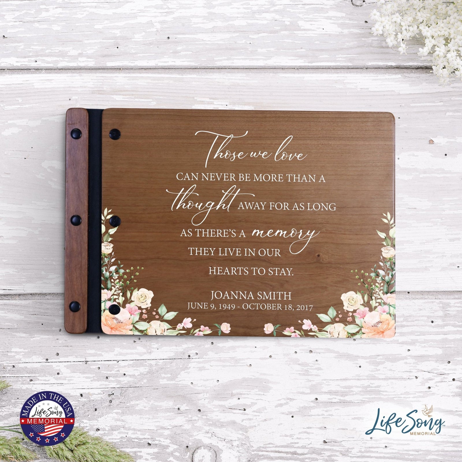 Personalized Medium Wooden Memorial Guestbook 12.375x8.5 - Those We Love (Cherry) - LifeSong Milestones