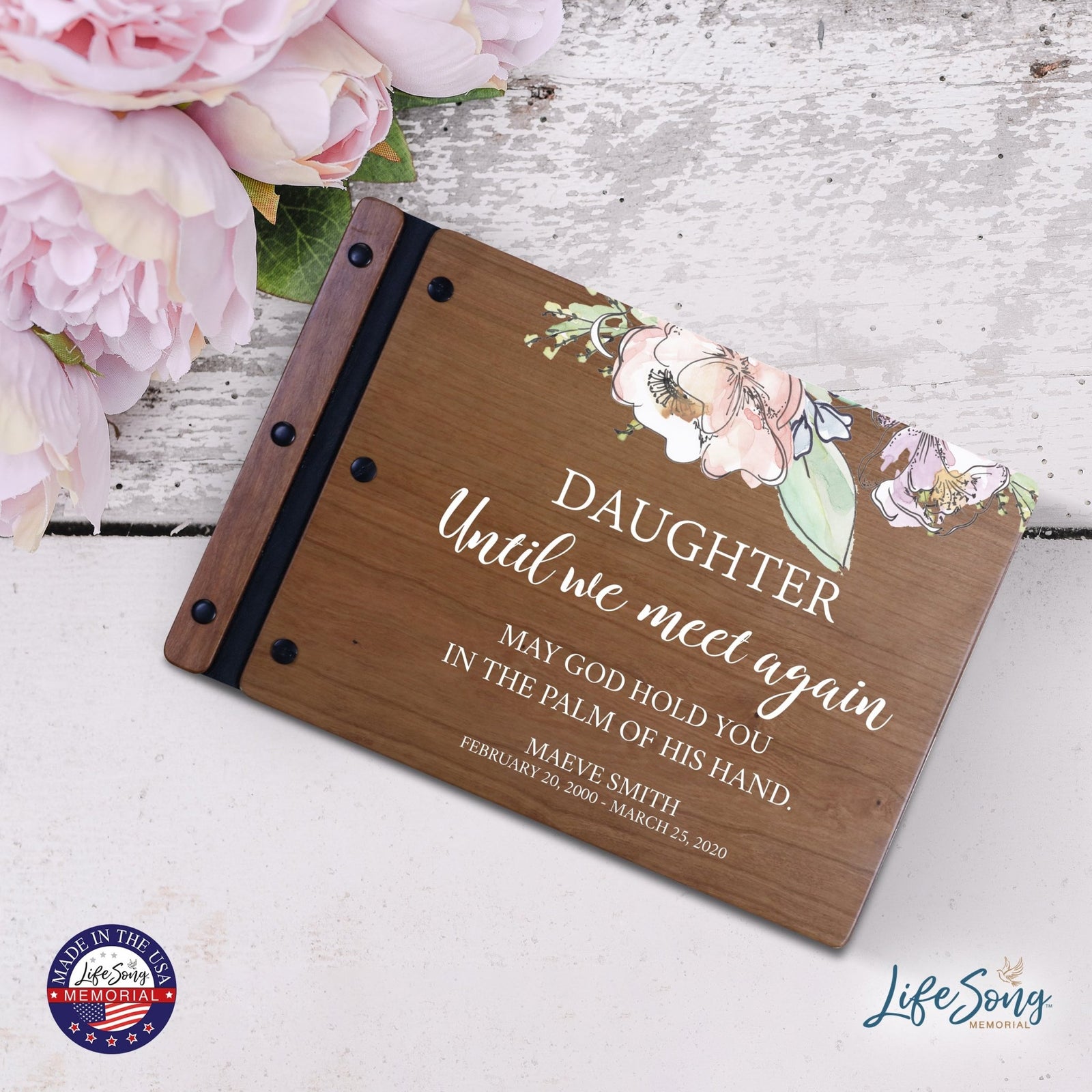 Personalized Medium Wooden Memorial Guestbook 12.375x8.5 - Until We Meet Again (Cherry) - LifeSong Milestones