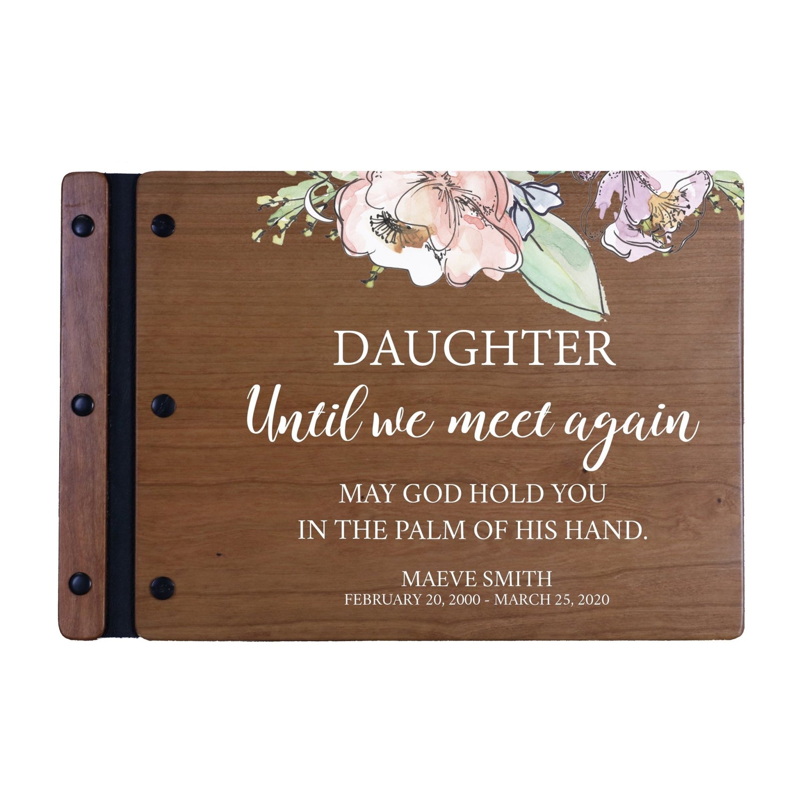 Personalized Medium Wooden Memorial Guestbook 12.375x8.5 - Until We Meet Again (Cherry) - LifeSong Milestones