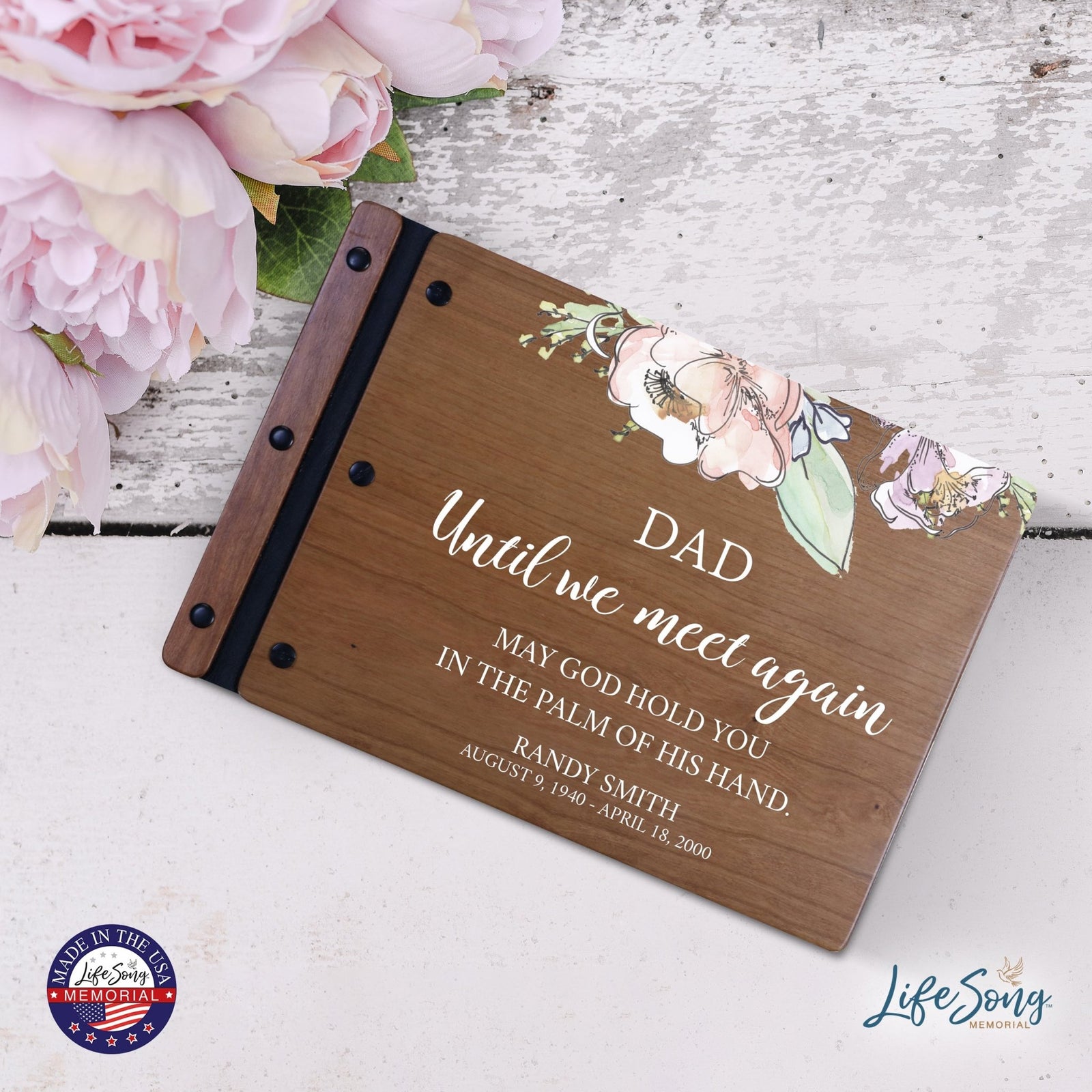 Personalized Medium Wooden Memorial Guestbook 12.375x8.5 - Until We Meet Again (Cherry) - LifeSong Milestones