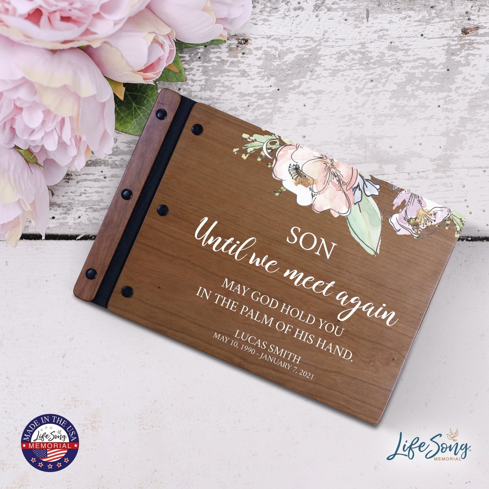 Personalized Medium Wooden Memorial Guestbook 12.375x8.5 - Until We Meet Again (Cherry) - LifeSong Milestones