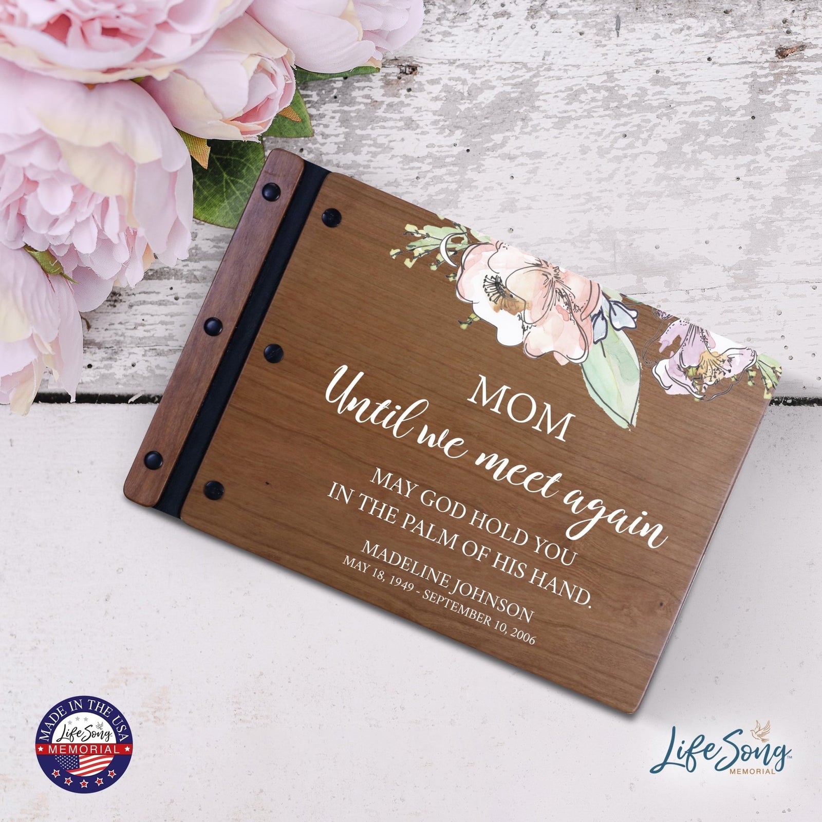 Personalized Medium Wooden Memorial Guestbook 12.375x8.5 - Until We Meet Again (Cherry) - LifeSong Milestones