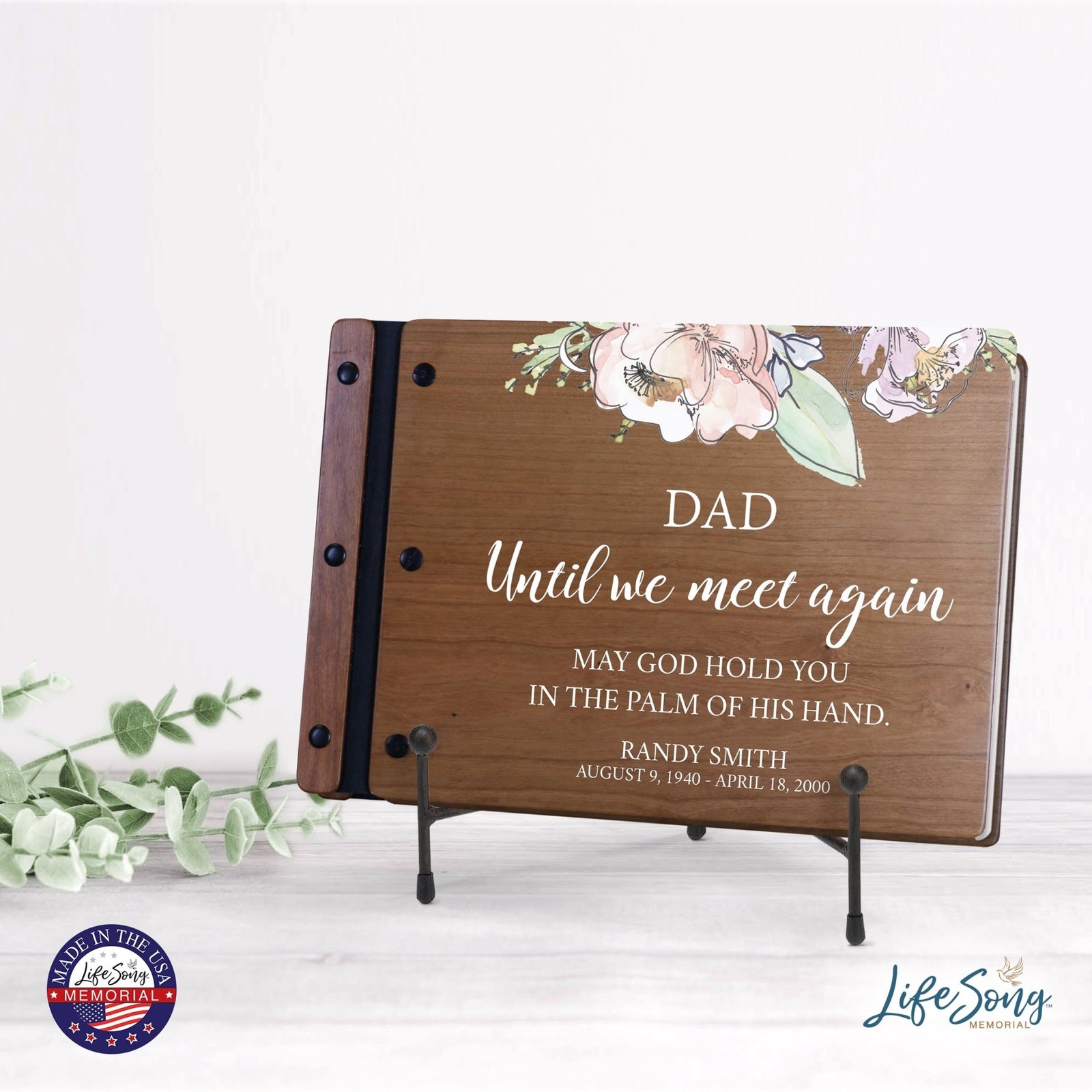 Personalized Medium Wooden Memorial Guestbook 12.375x8.5 - Until We Meet Again (Cherry) - LifeSong Milestones