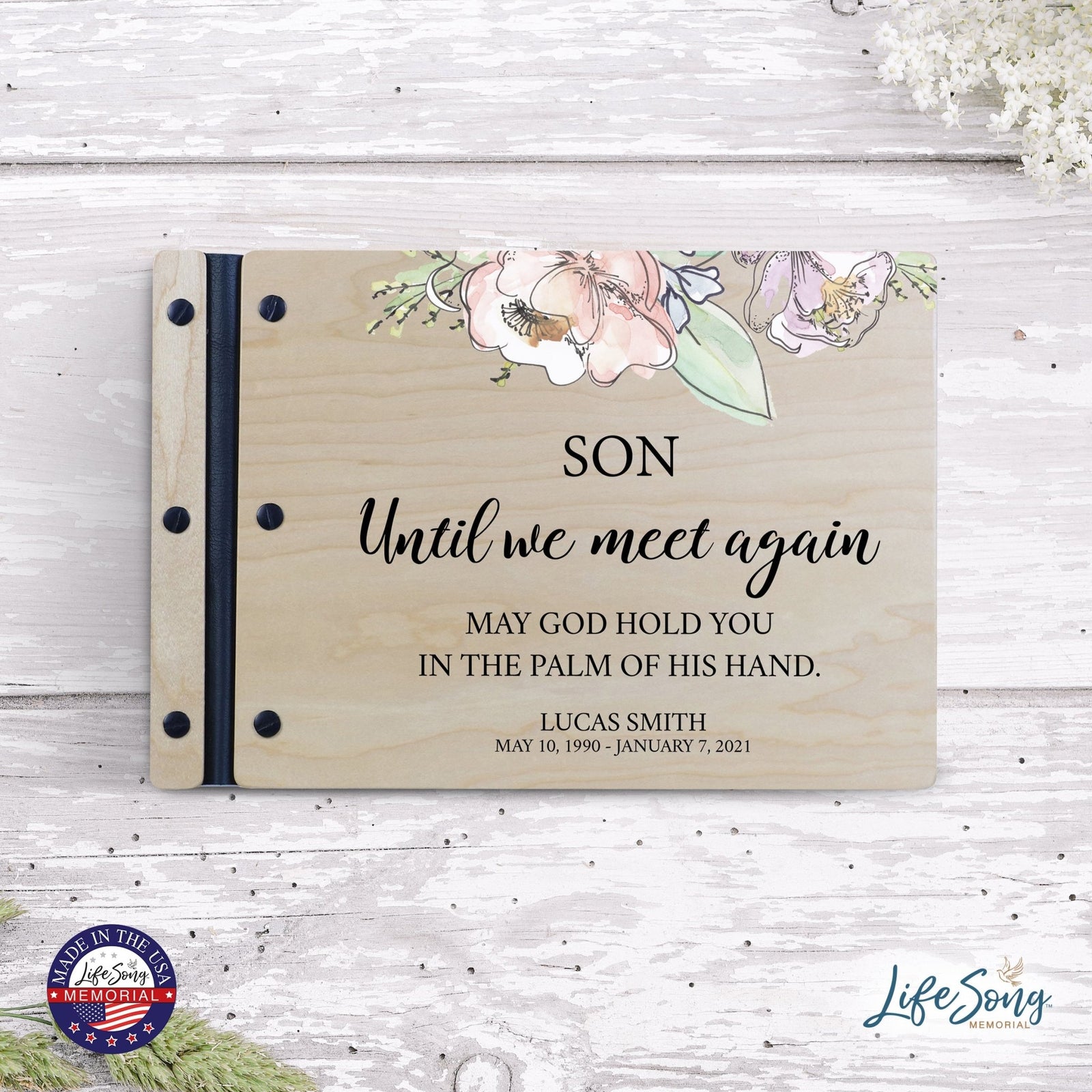 Personalized Medium Wooden Memorial Guestbook 12.375x8.5 - Until We Meet Again (Ivory) - LifeSong Milestones