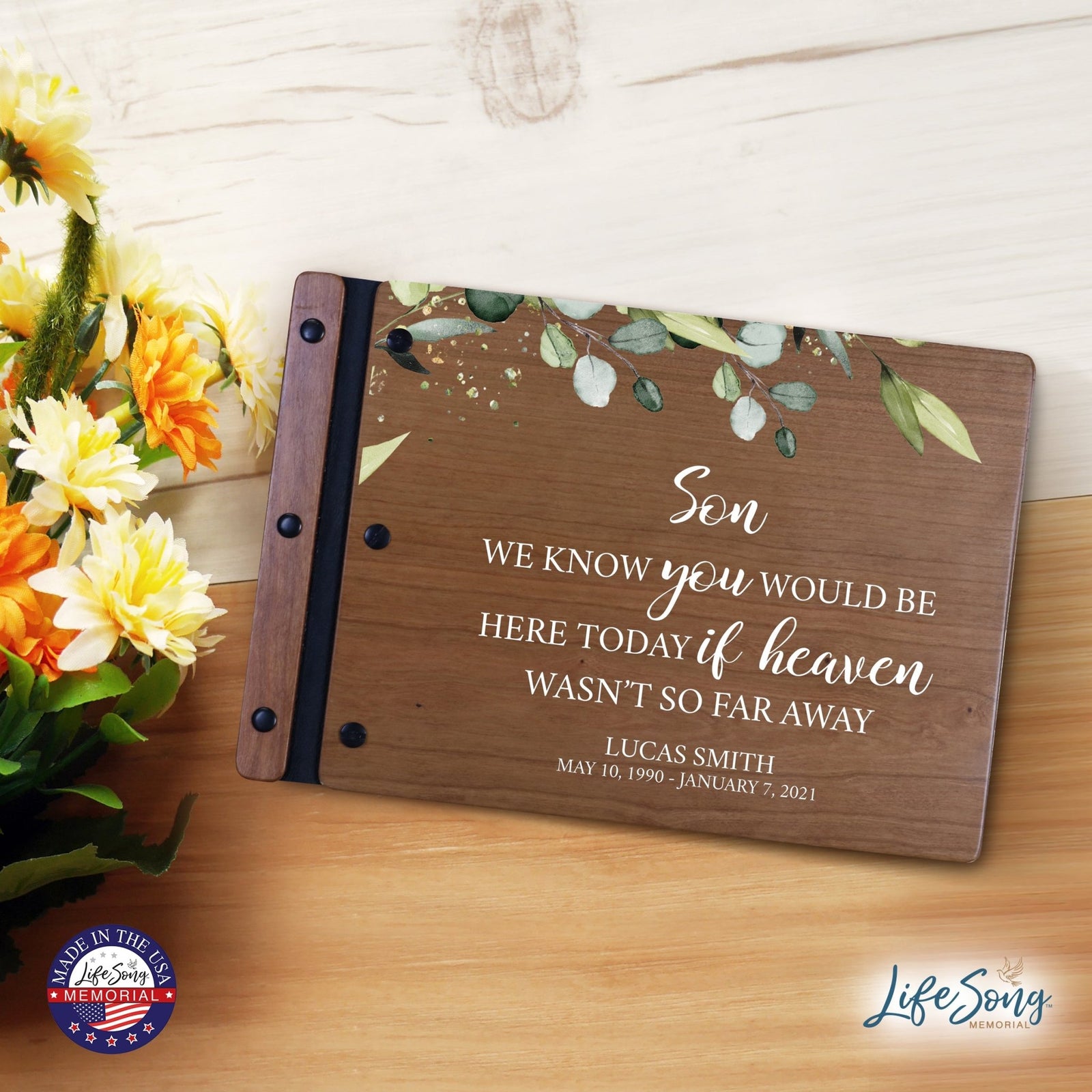 Personalized Medium Wooden Memorial Guestbook 12.375x8.5 - We Know You Would (Cherry) - LifeSong Milestones