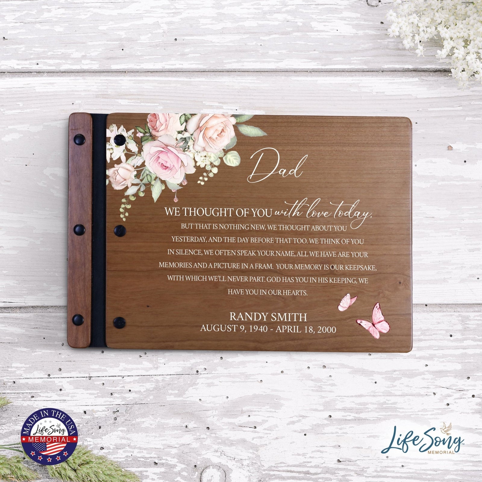 Personalized Medium Wooden Memorial Guestbook 12.375x8.5 - We Thought Of You (Cherry) - LifeSong Milestones