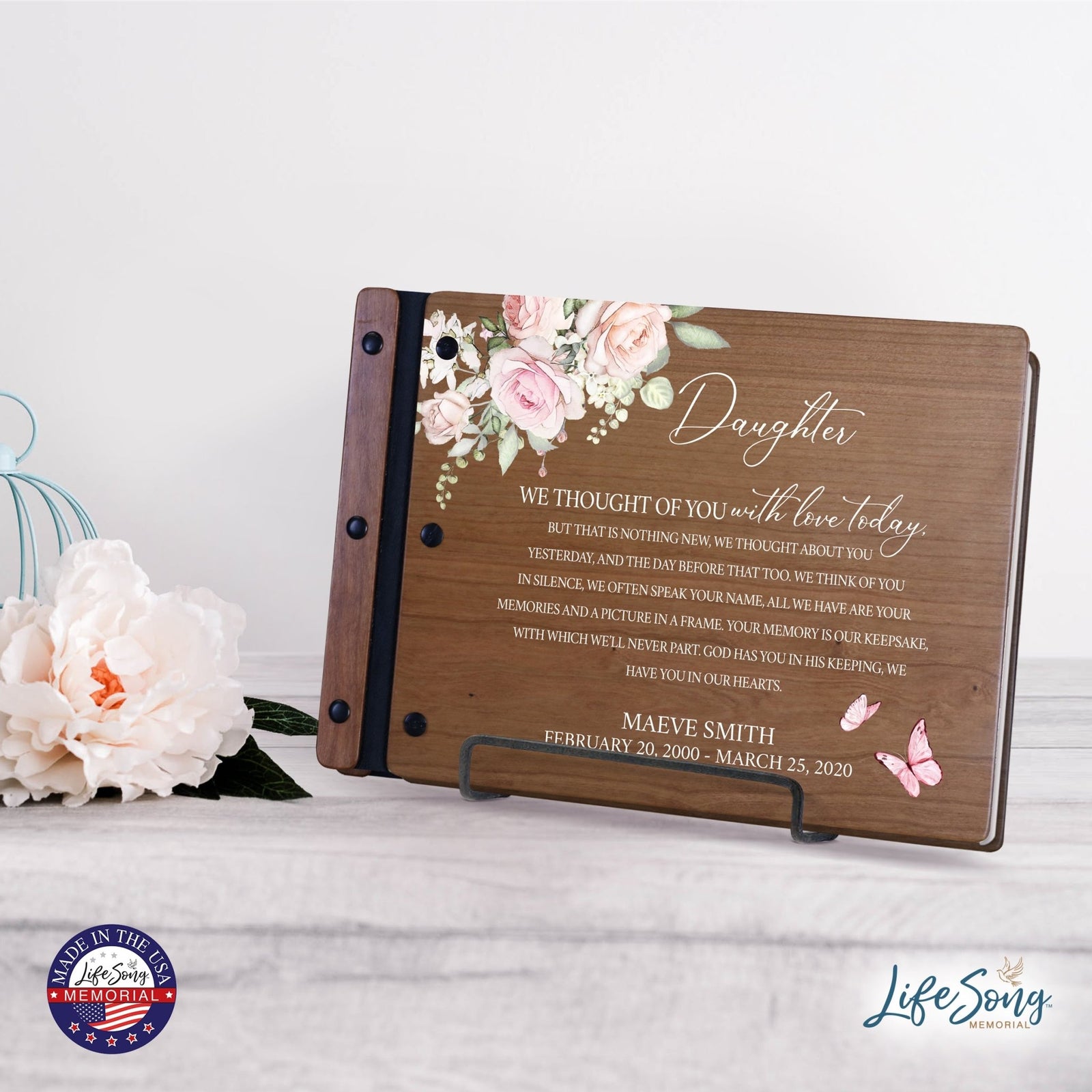 Personalized Medium Wooden Memorial Guestbook 12.375x8.5 - We Thought Of You (Cherry) - LifeSong Milestones