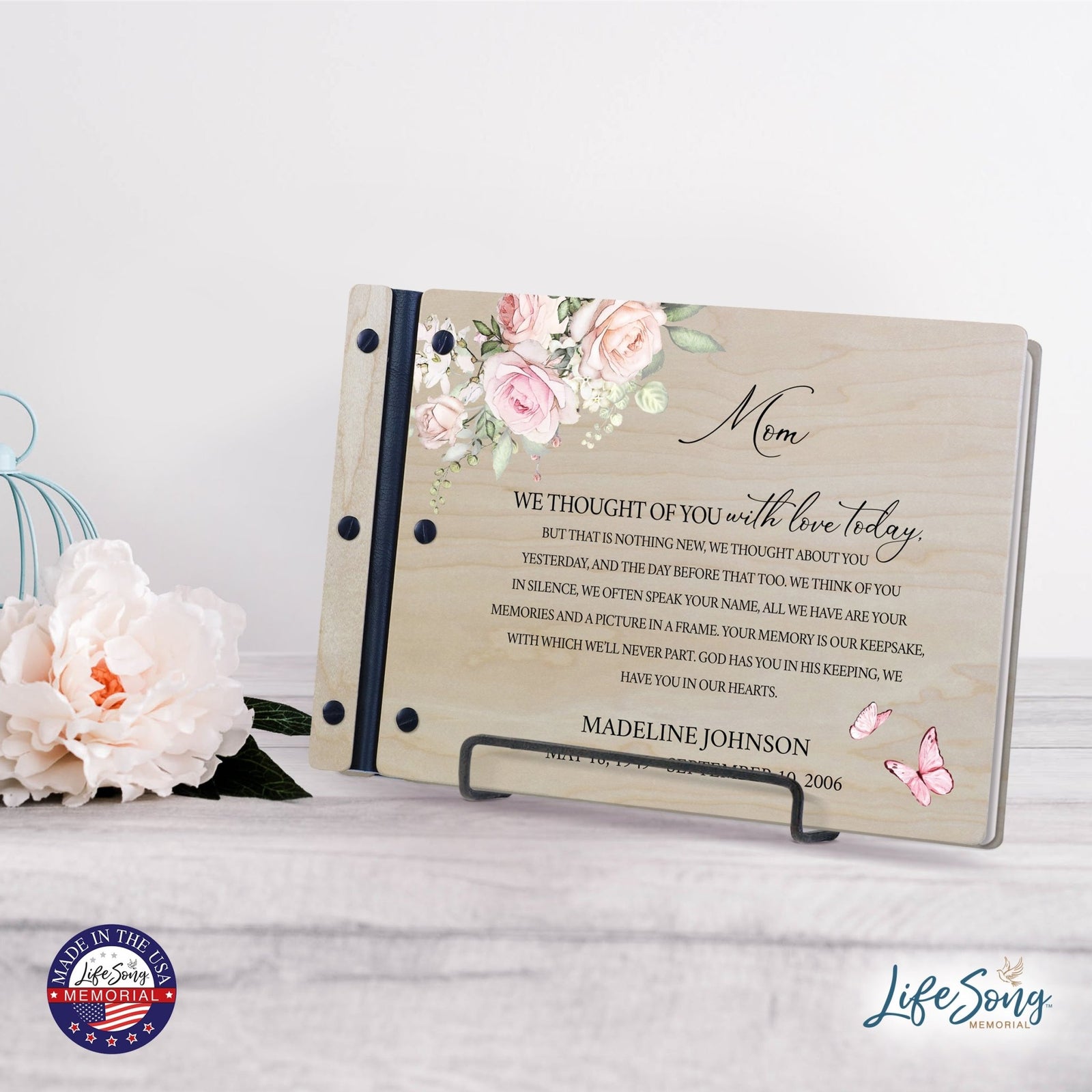 Personalized Medium Wooden Memorial Guestbook 12.375x8.5 - We Thought Of You (Ivory) - LifeSong Milestones
