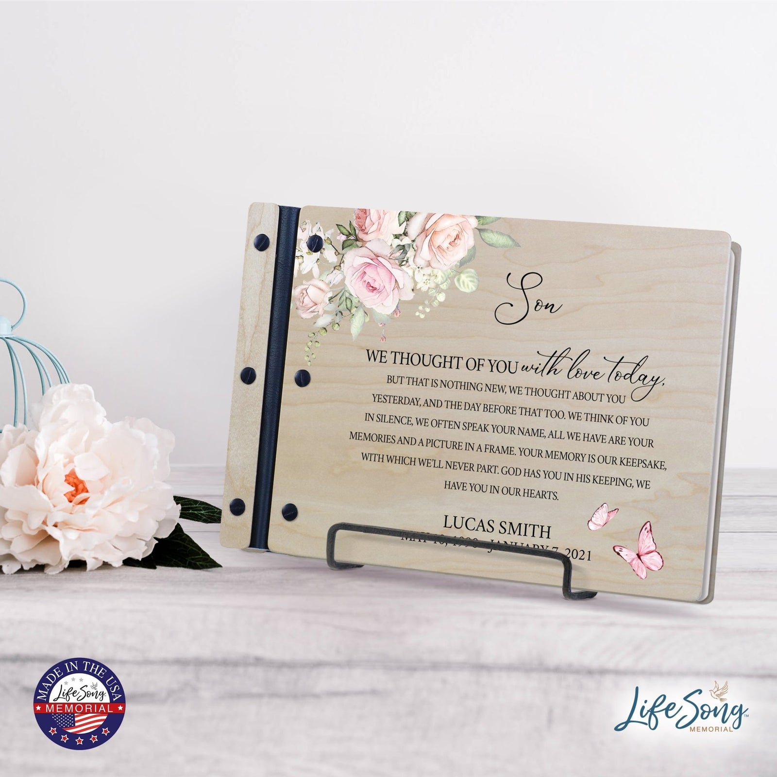 Personalized Medium Wooden Memorial Guestbook 12.375x8.5 - We Thought Of You (Ivory) - LifeSong Milestones
