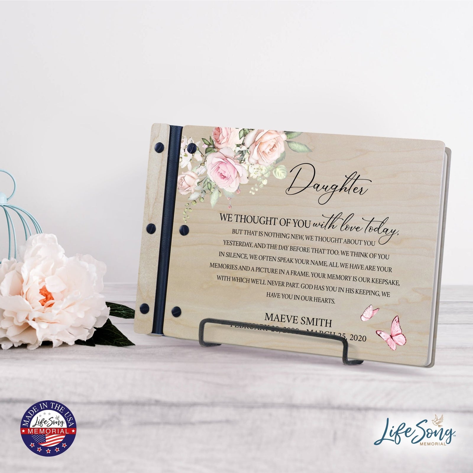 Personalized Medium Wooden Memorial Guestbook 12.375x8.5 - We Thought Of You (Ivory) - LifeSong Milestones