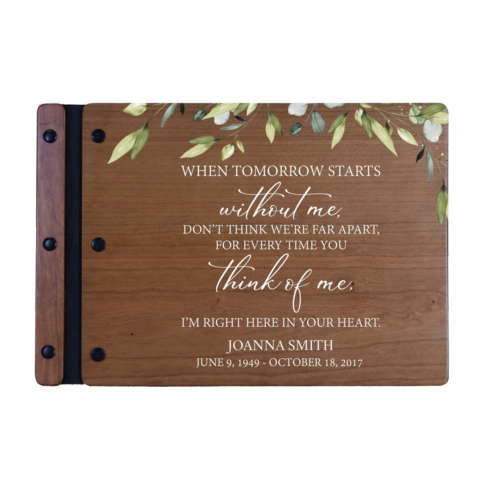 Personalized Medium Wooden Memorial Guestbook 12.375x8.5 - When Tomorrow Starts - LifeSong Milestones