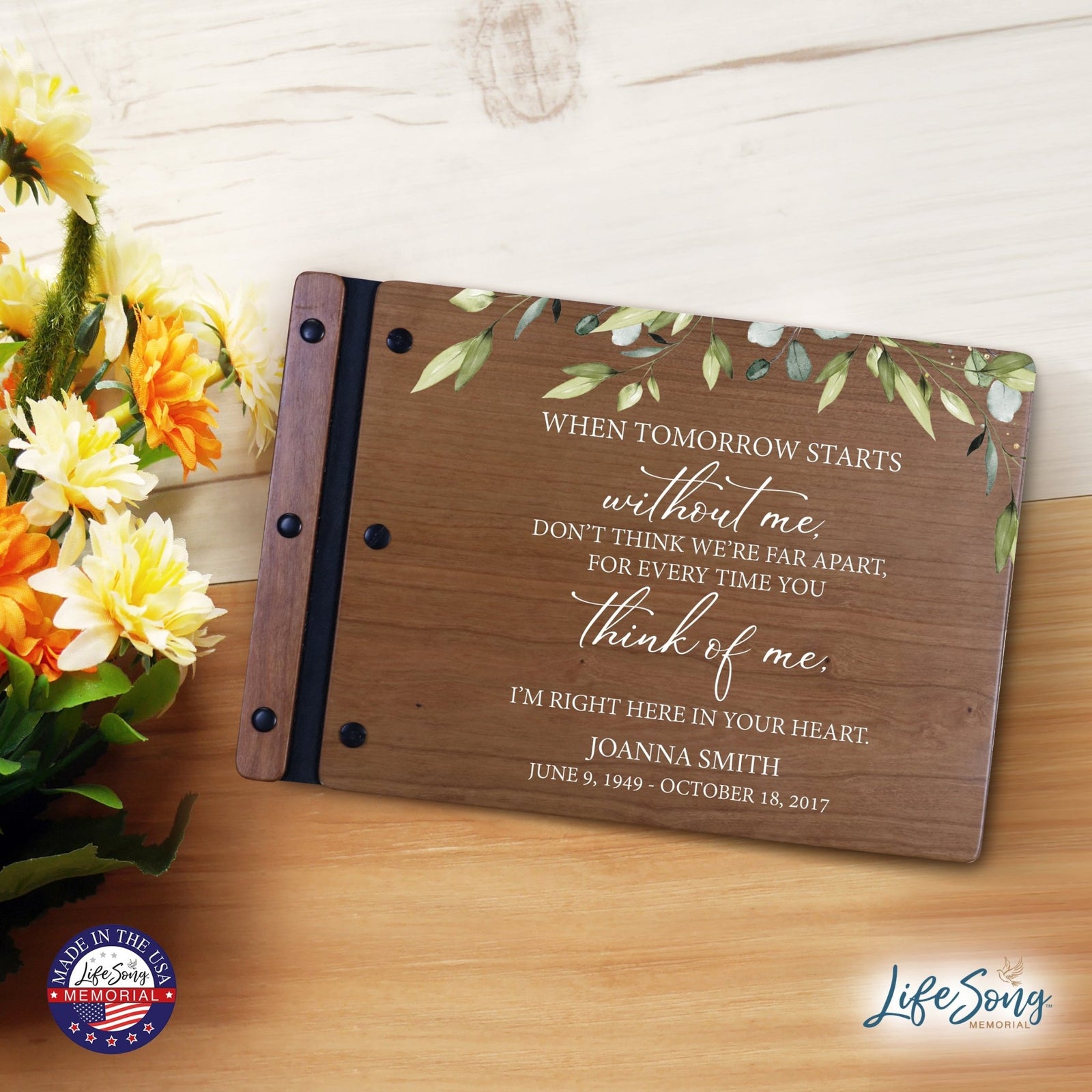 Personalized Medium Wooden Memorial Guestbook 12.375x8.5 - When Tomorrow Starts - LifeSong Milestones