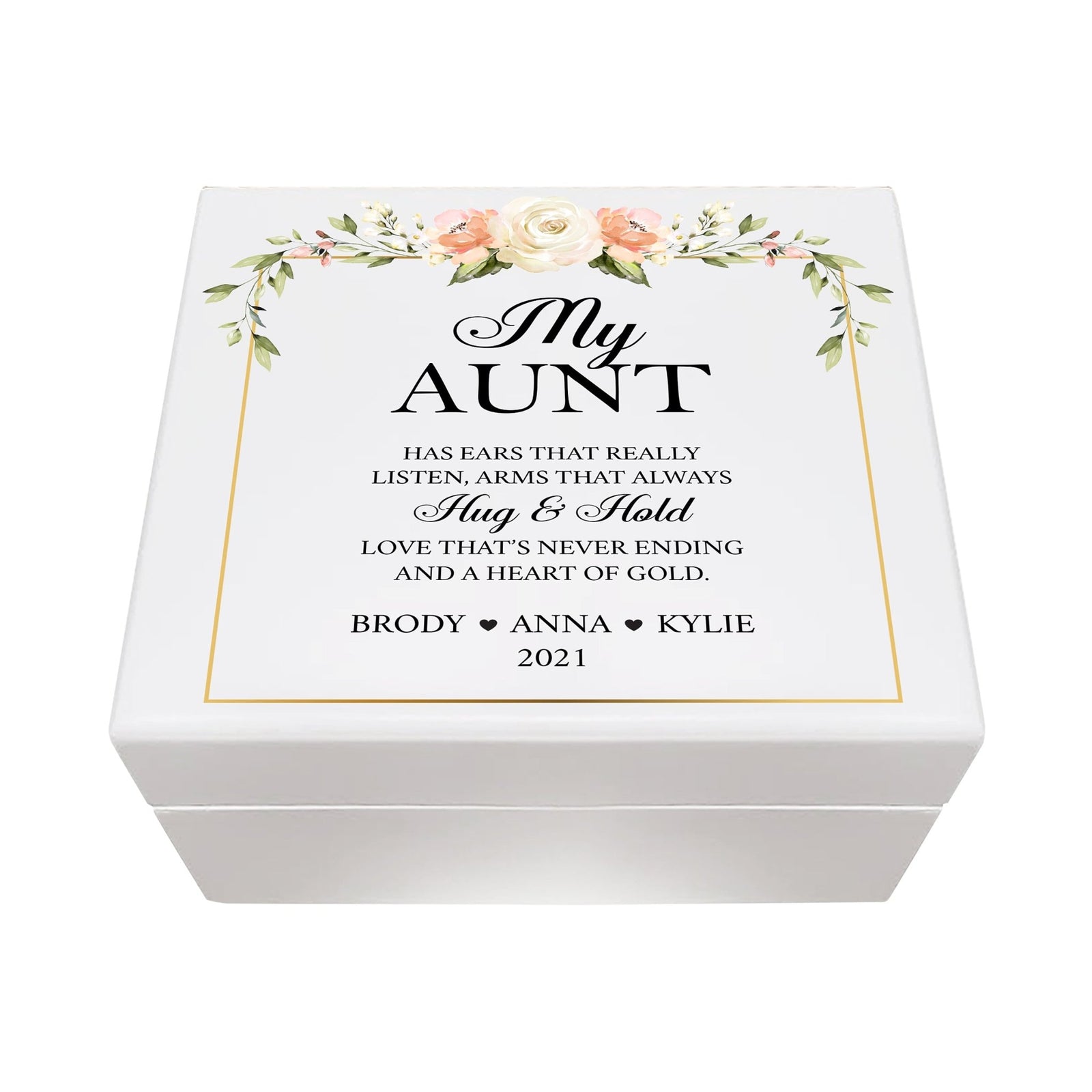 Personalized Memorable Aunt’s White Keepsake Box 6x5.5in with inspiring verse - Hug and Hold - LifeSong Milestones