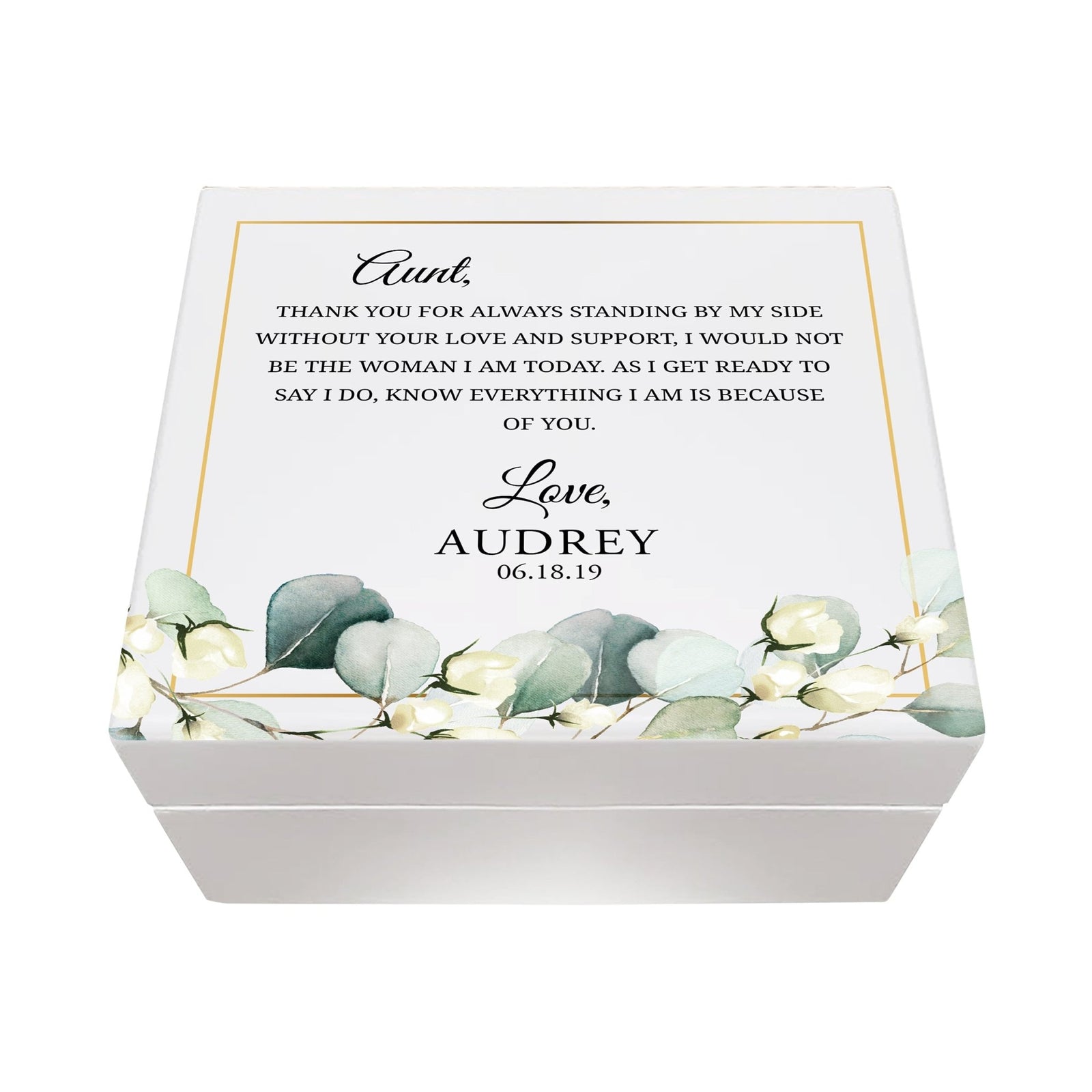 Personalized Memorable Aunt’s White Keepsake Box 6x5.5in with inspiring verse - Thank You - LifeSong Milestones