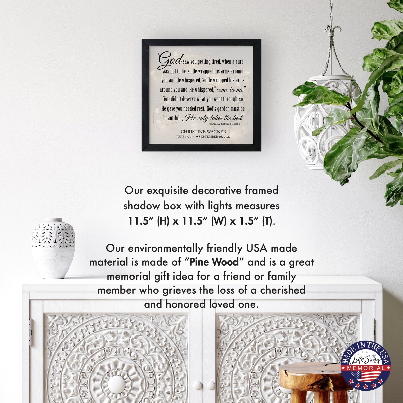 Personalized Memorial Black Framed Shadow Box With Lights Sympathy Gift Wall Décor - God Saw You - LifeSong Milestones