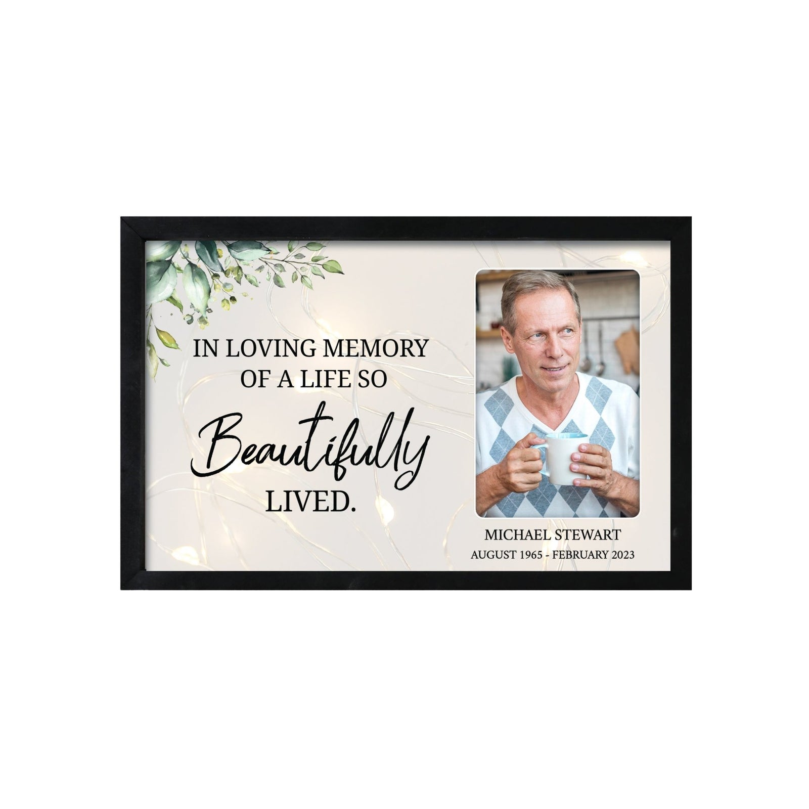Personalized Memorial Black Framed Shadow Box With Lights Sympathy Gift Wall Décor - In Loving Memory - LifeSong Milestones