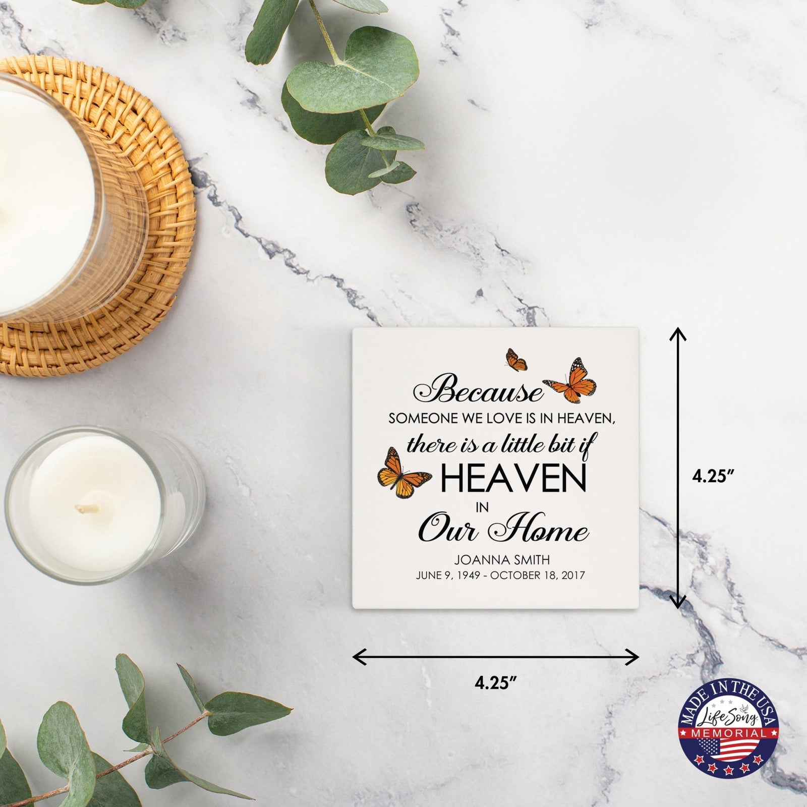 Personalized Memorial Ceramic Trivet for Home Decor - Because Someone We Love - LifeSong Milestones