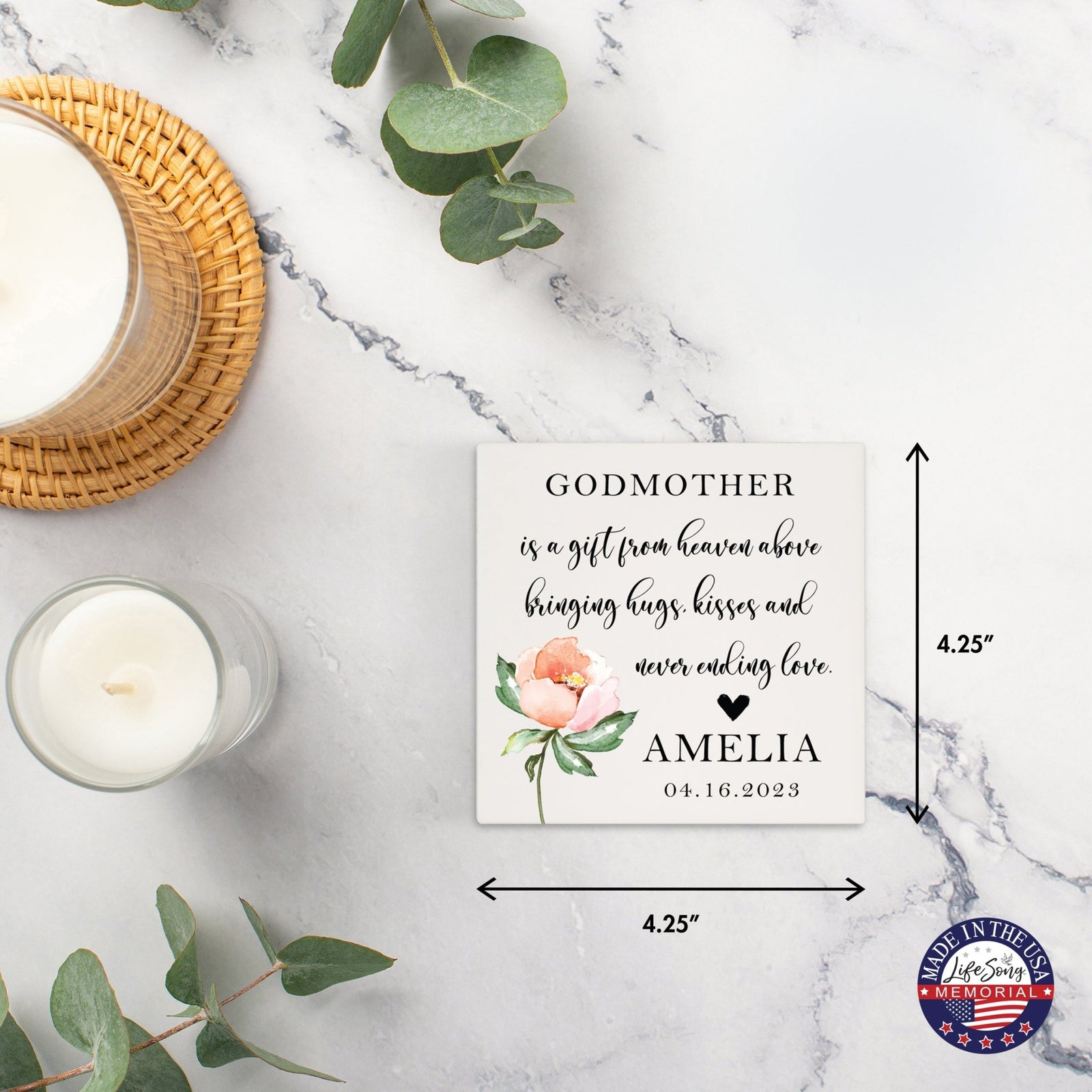 Personalized Memorial Ceramic Trivet for Home Decor - Godmothers - LifeSong Milestones