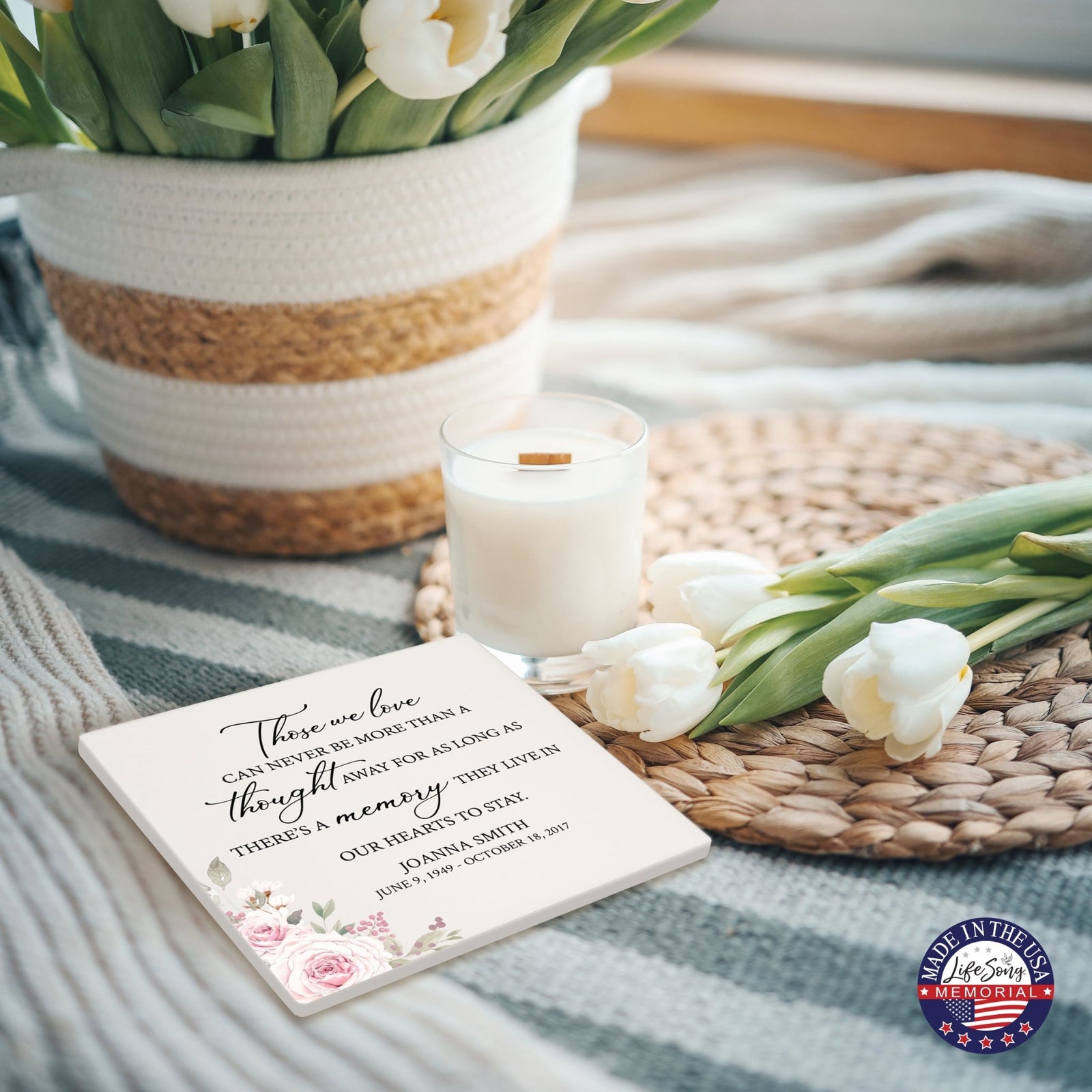 Personalized Memorial Ceramic Trivet for Home Decor - Those We Love Can Never - LifeSong Milestones