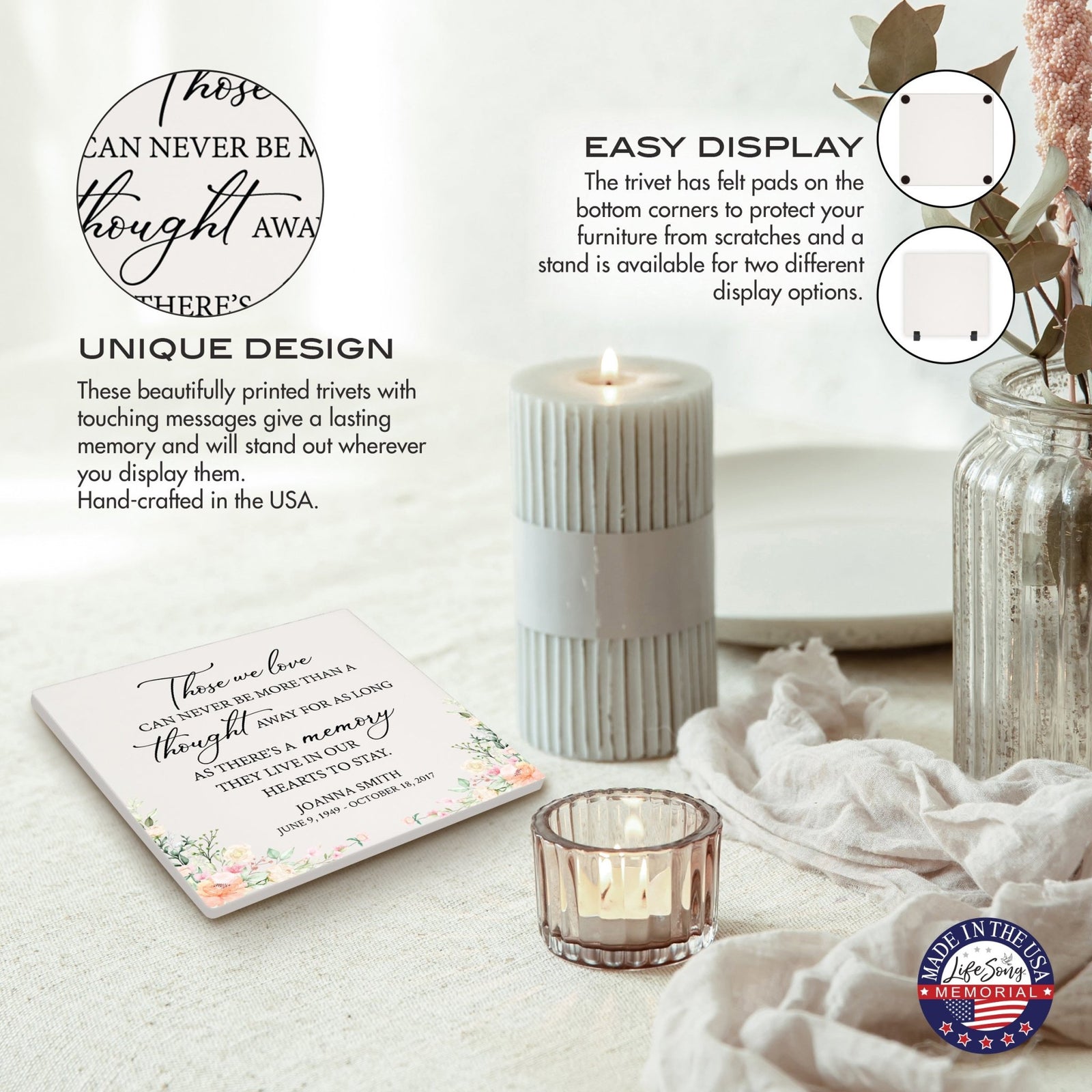 Personalized Memorial Ceramic Trivet for Home Decor - Those We Love Can Never - LifeSong Milestones