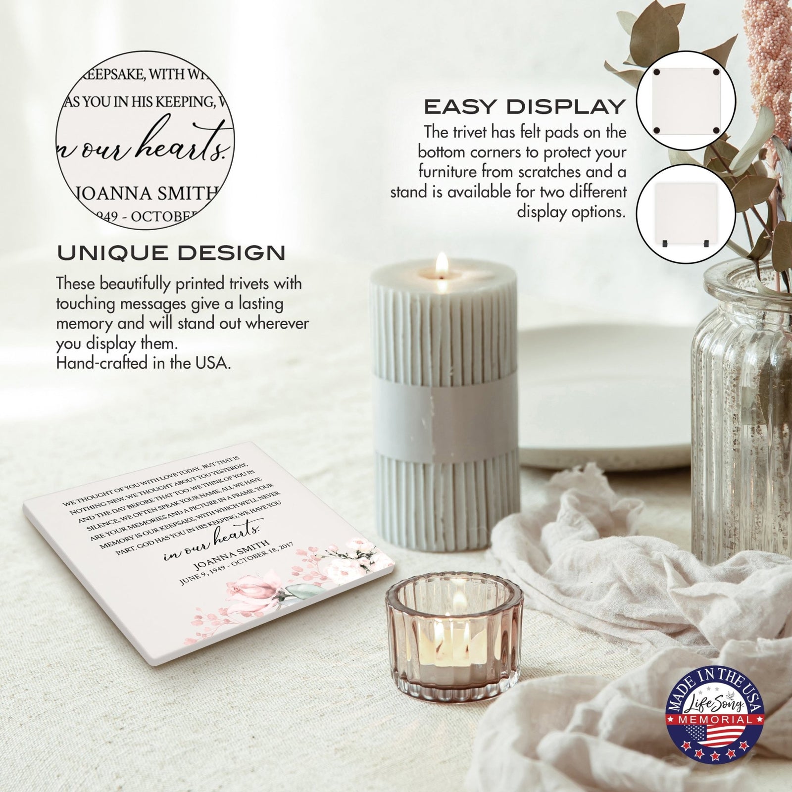 Personalized Memorial Ceramic Trivet for Home Decor - We Thought Of You - LifeSong Milestones