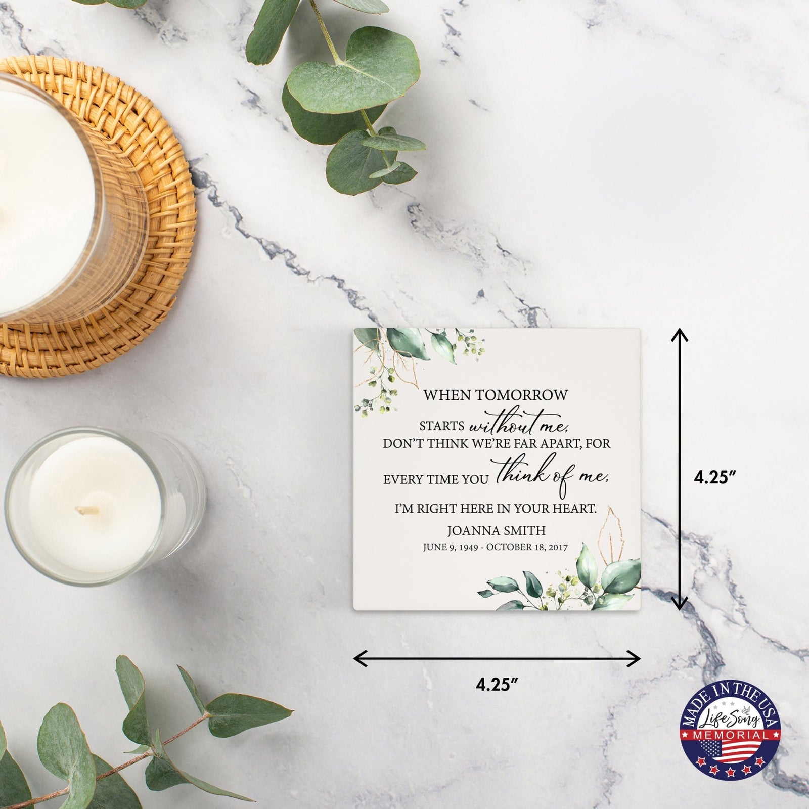 Personalized Memorial Ceramic Trivet for Home Decor - When Tomorrow Starts - LifeSong Milestones