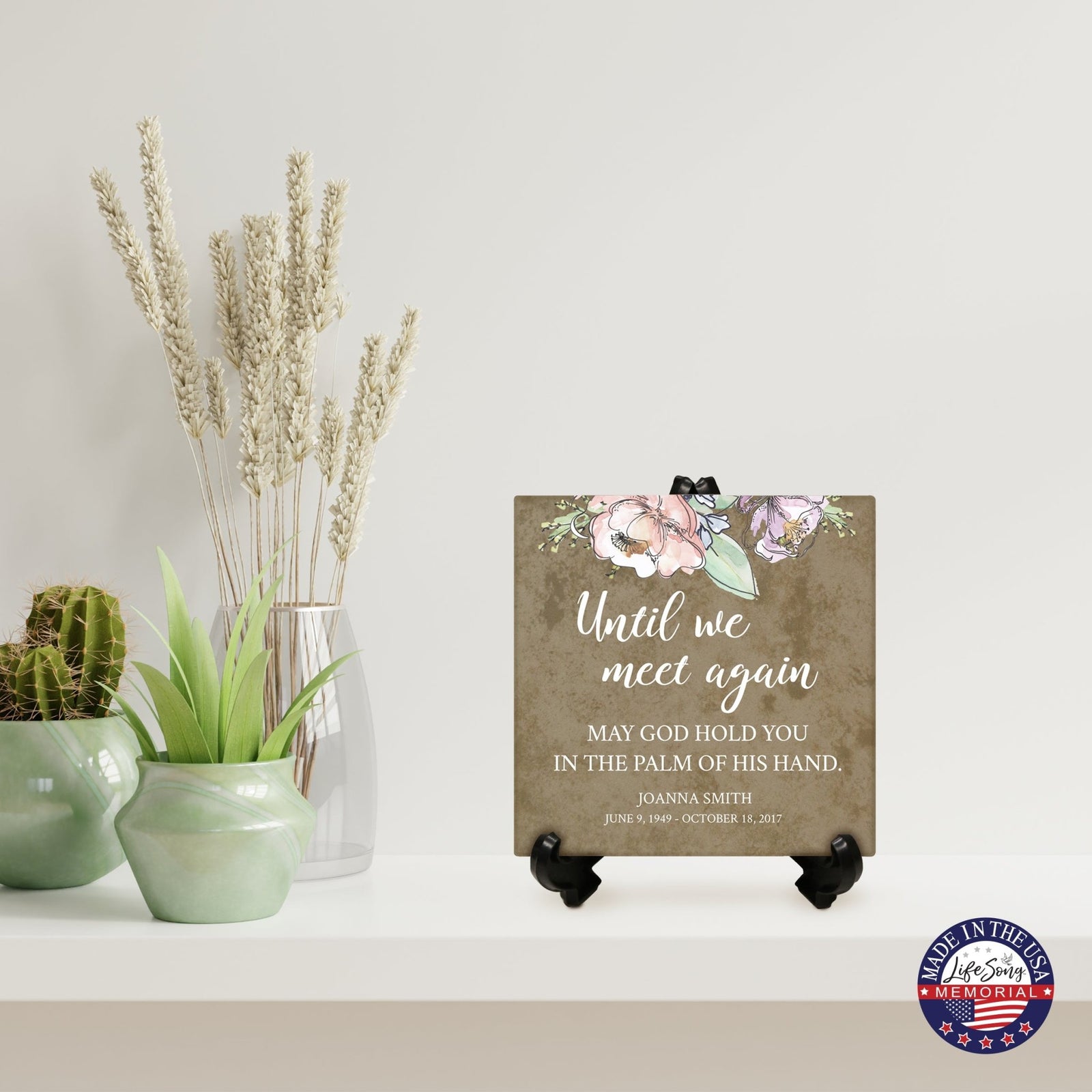 Personalized Memorial Ceramic Trivet with Stand for Home Decor - LifeSong Milestones