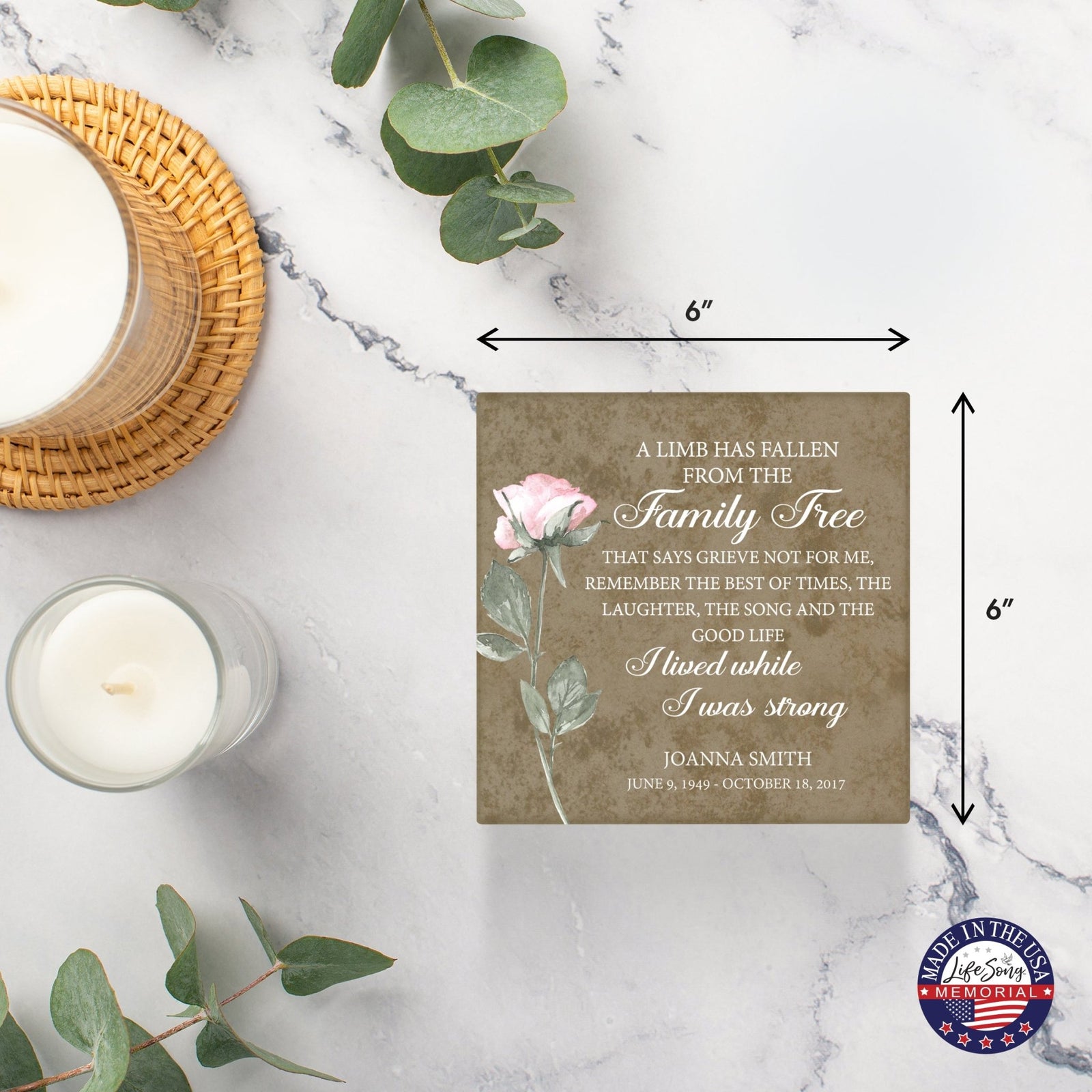 Personalized Memorial Ceramic Trivet with Stand for Home Decor - A Limb Has Fallen - LifeSong Milestones