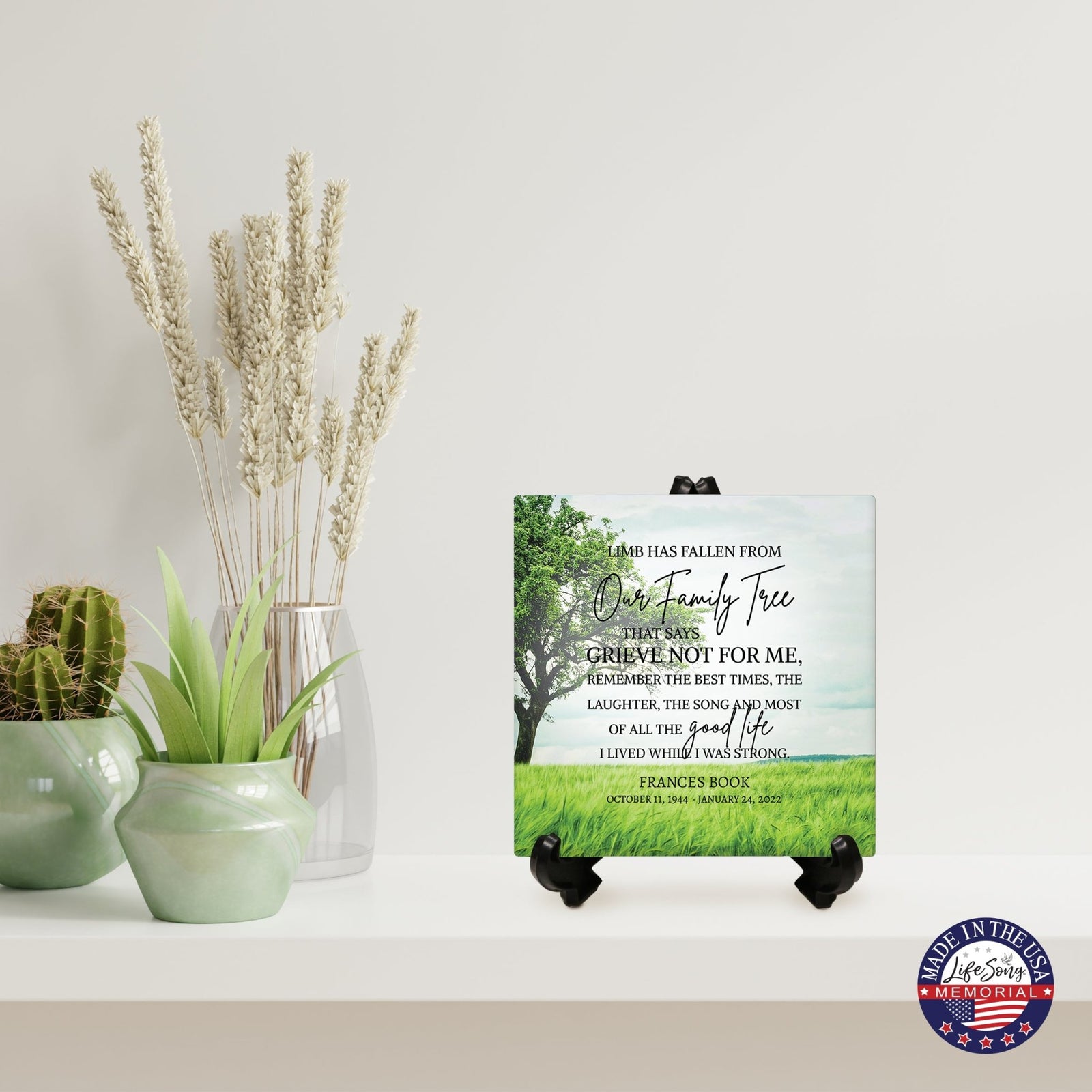 Personalized Memorial Ceramic Trivet with Stand for Home Decor - A Limb Has Fallen - LifeSong Milestones