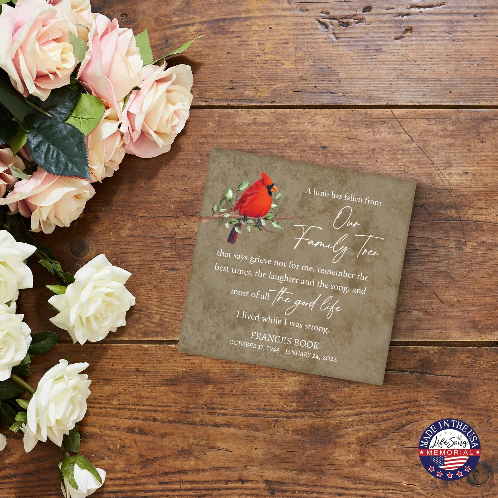 Personalized Memorial Ceramic Trivet with Stand for Home Decor - A Limb Has Fallen - LifeSong Milestones