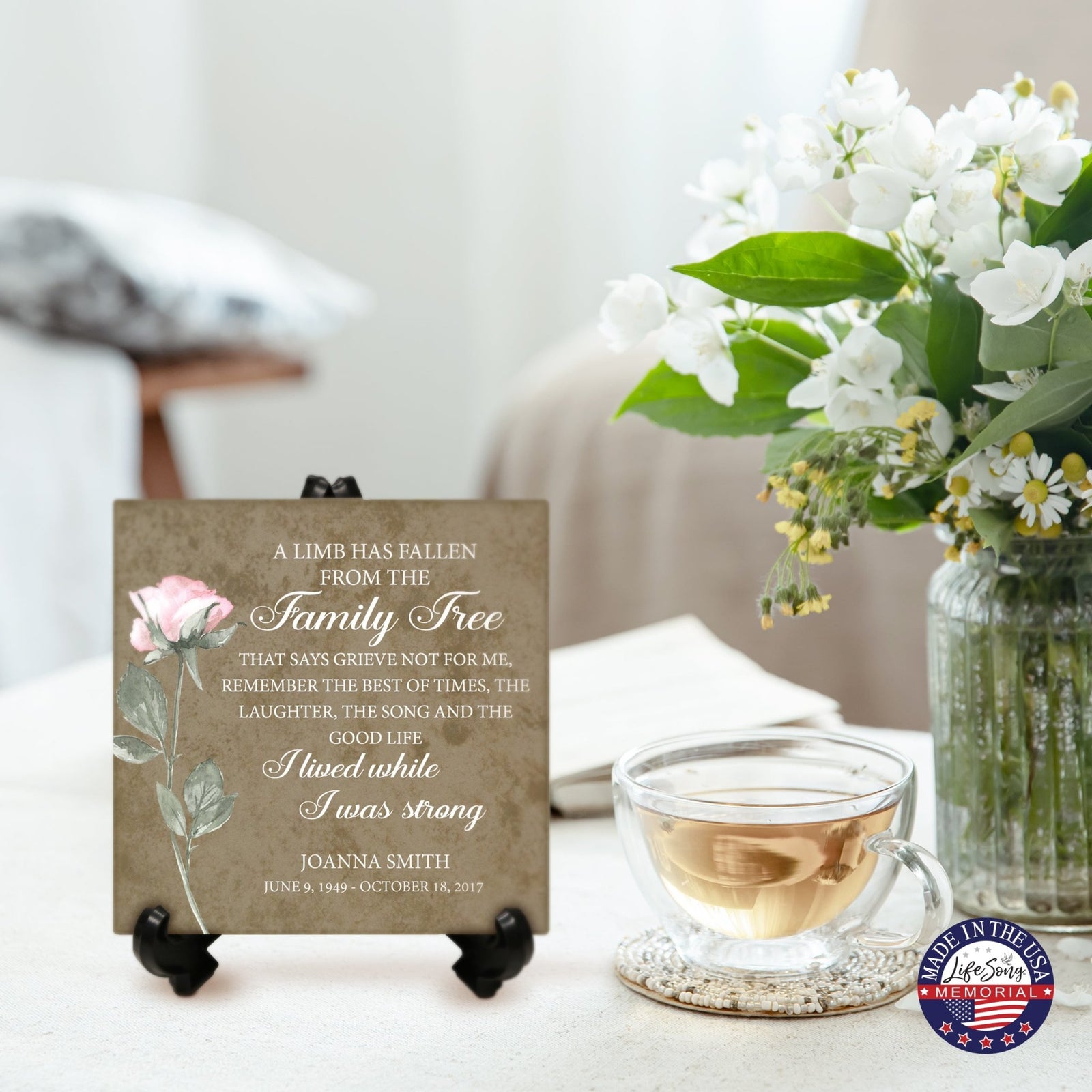 Personalized Memorial Ceramic Trivet with Stand for Home Decor - A Limb Has Fallen - LifeSong Milestones