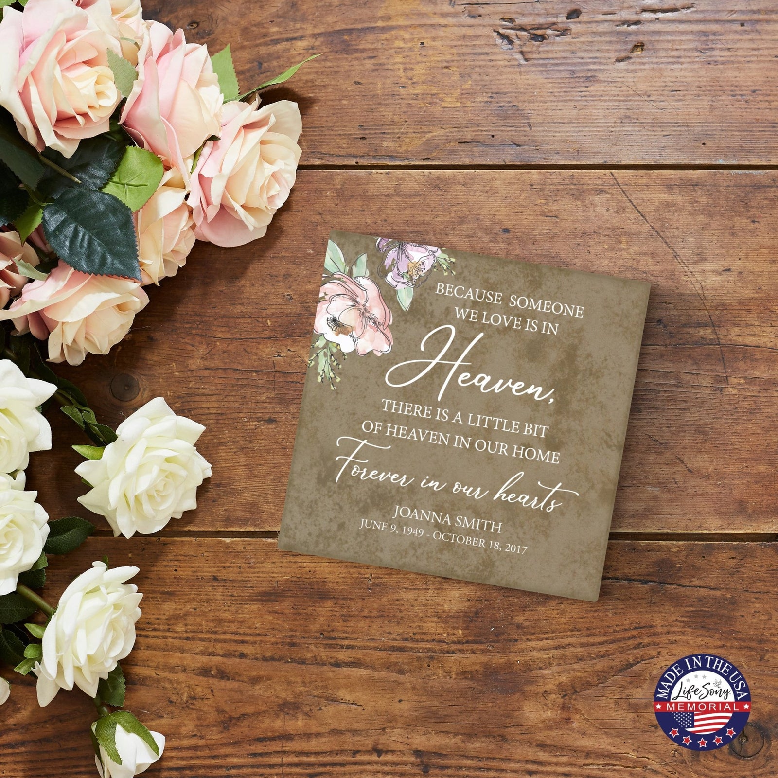 Personalized Memorial Ceramic Trivet with Stand for Home Decor - Because Someone We Love - LifeSong Milestones