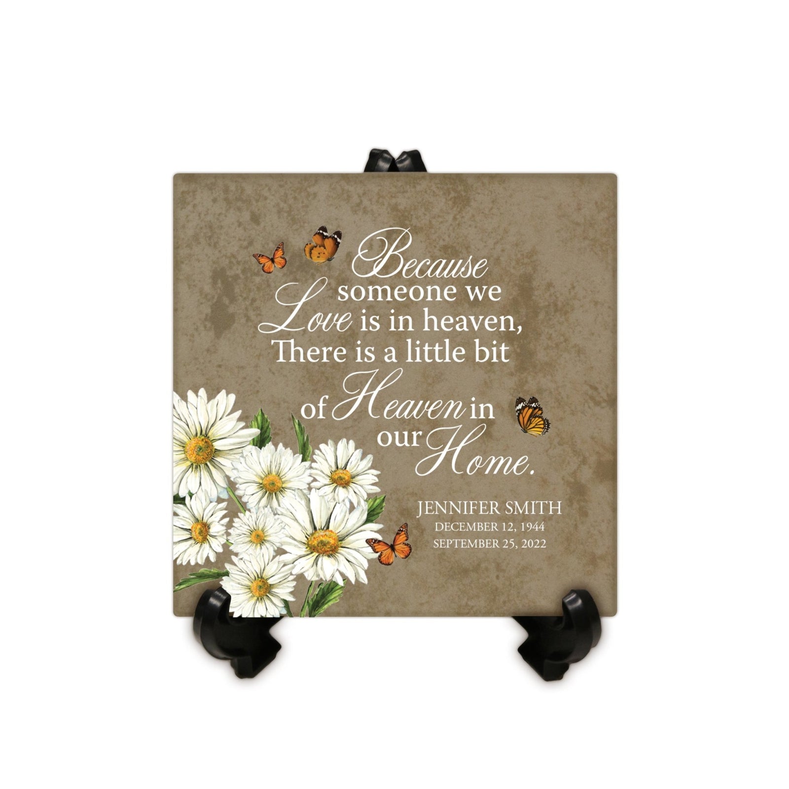 Personalized Memorial Ceramic Trivet with Stand for Home Decor - Because Someone We Love - LifeSong Milestones