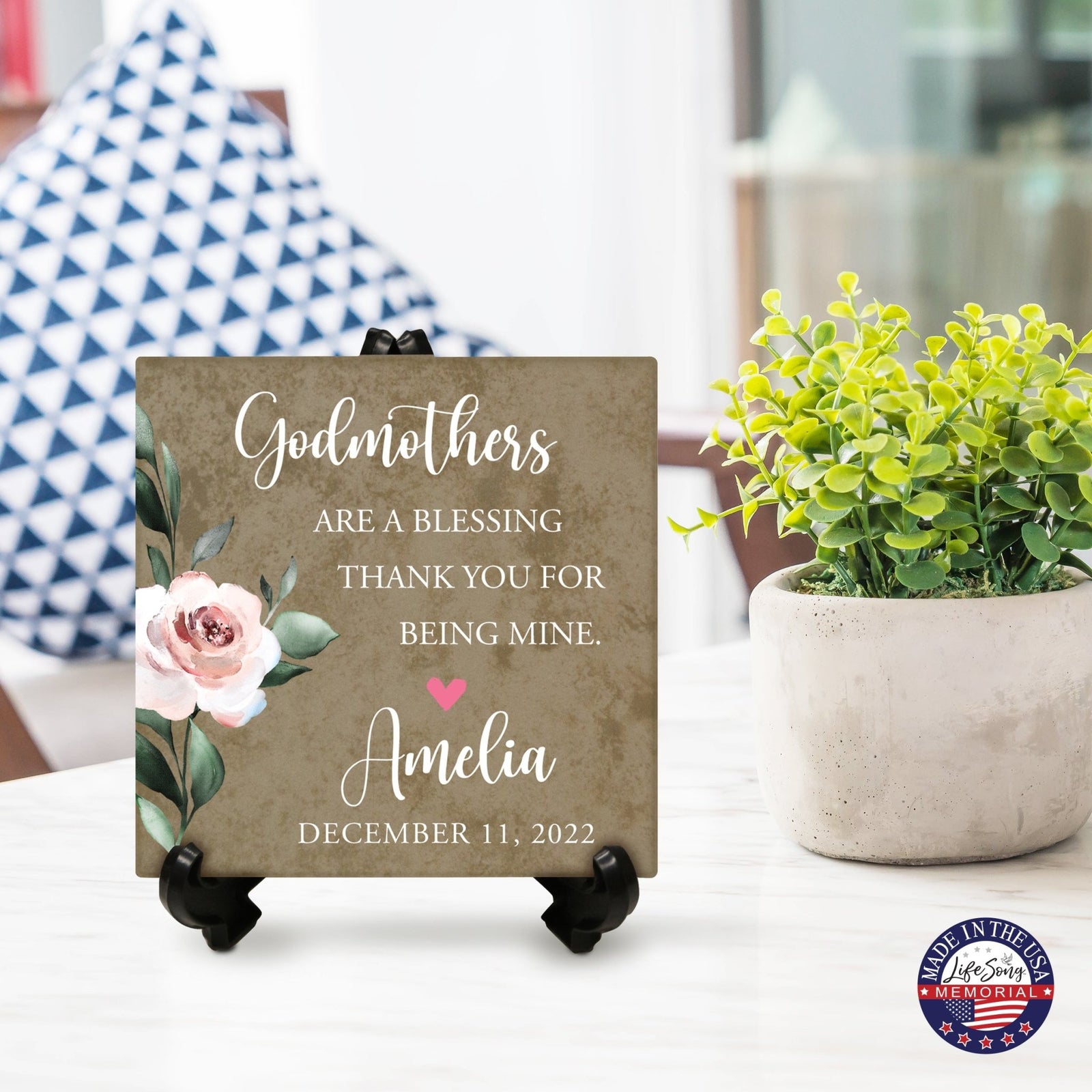 Personalized Memorial Ceramic Trivet with Stand for Home Decor - Godmothers - LifeSong Milestones