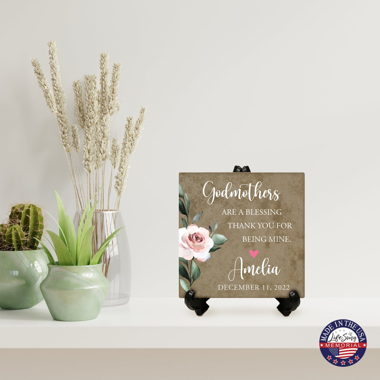 Personalized Memorial Ceramic Trivet with Stand for Home Decor - Godmothers - LifeSong Milestones