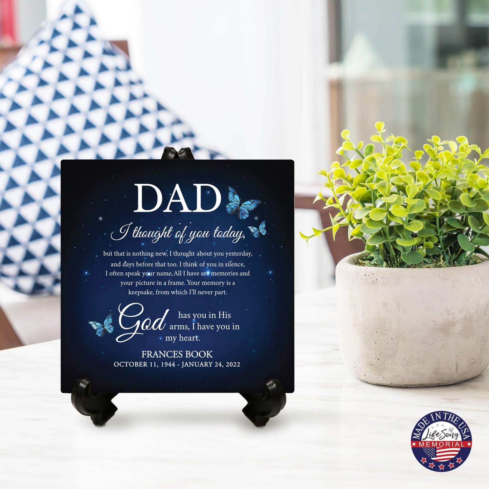 Personalized Memorial Ceramic Trivet with Stand for Home Decor - I Thought Of You - LifeSong Milestones