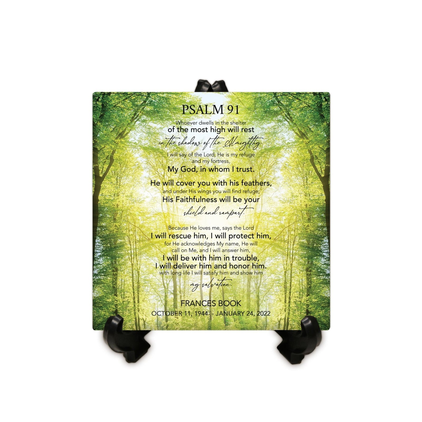 Personalized Memorial Ceramic Trivet with Stand for Home Decor - Psalm 91 - LifeSong Milestones