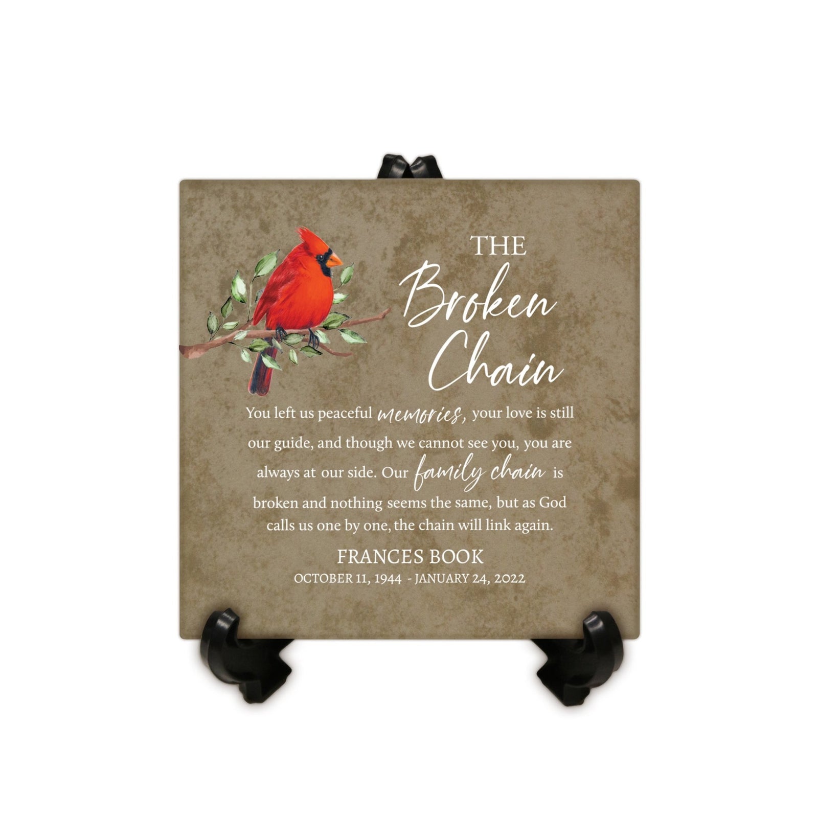 Personalized Memorial Ceramic Trivet with Stand for Home Decor - The Broken Chain - LifeSong Milestones