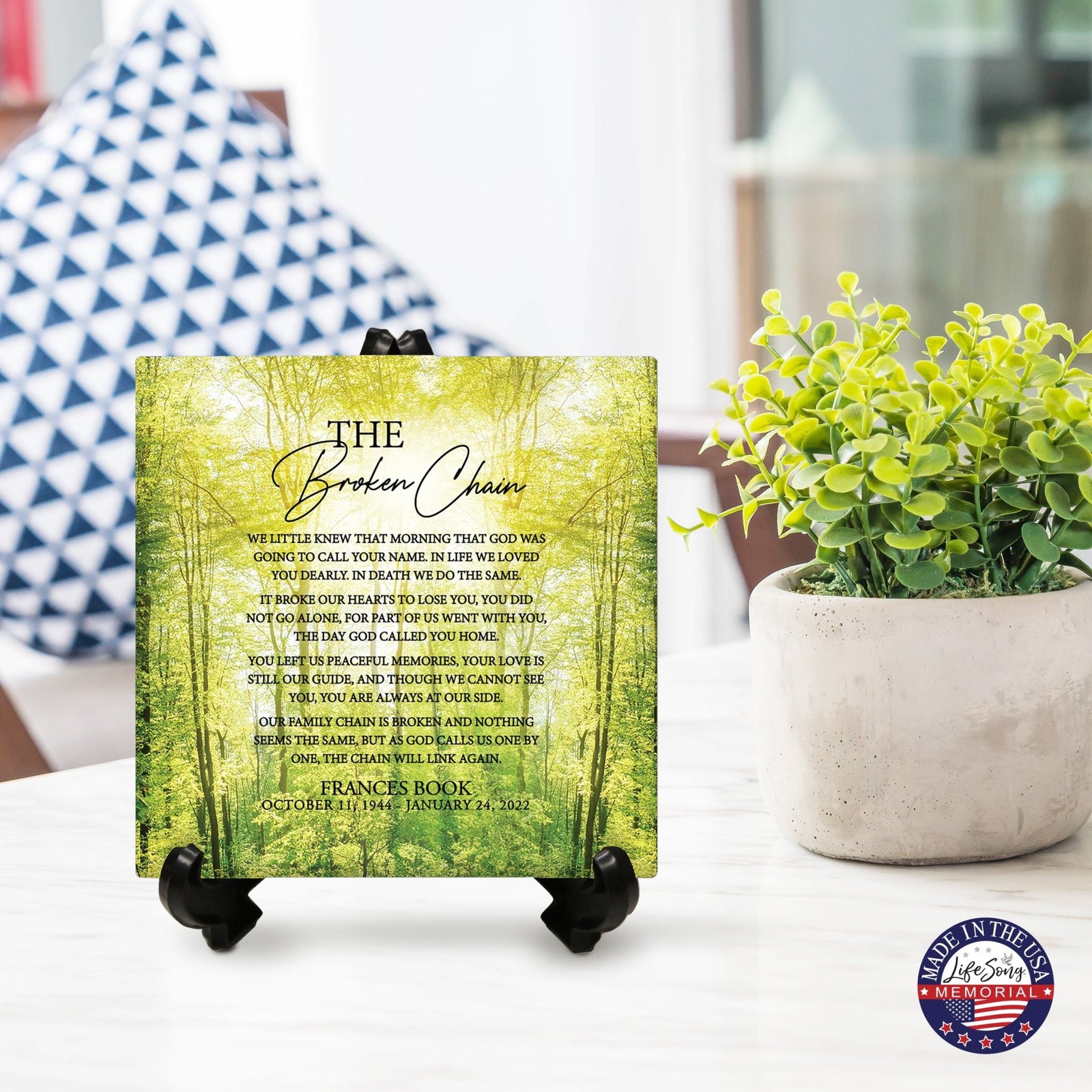 Personalized Memorial Ceramic Trivet with Stand for Home Decor - The Broken Chain - LifeSong Milestones