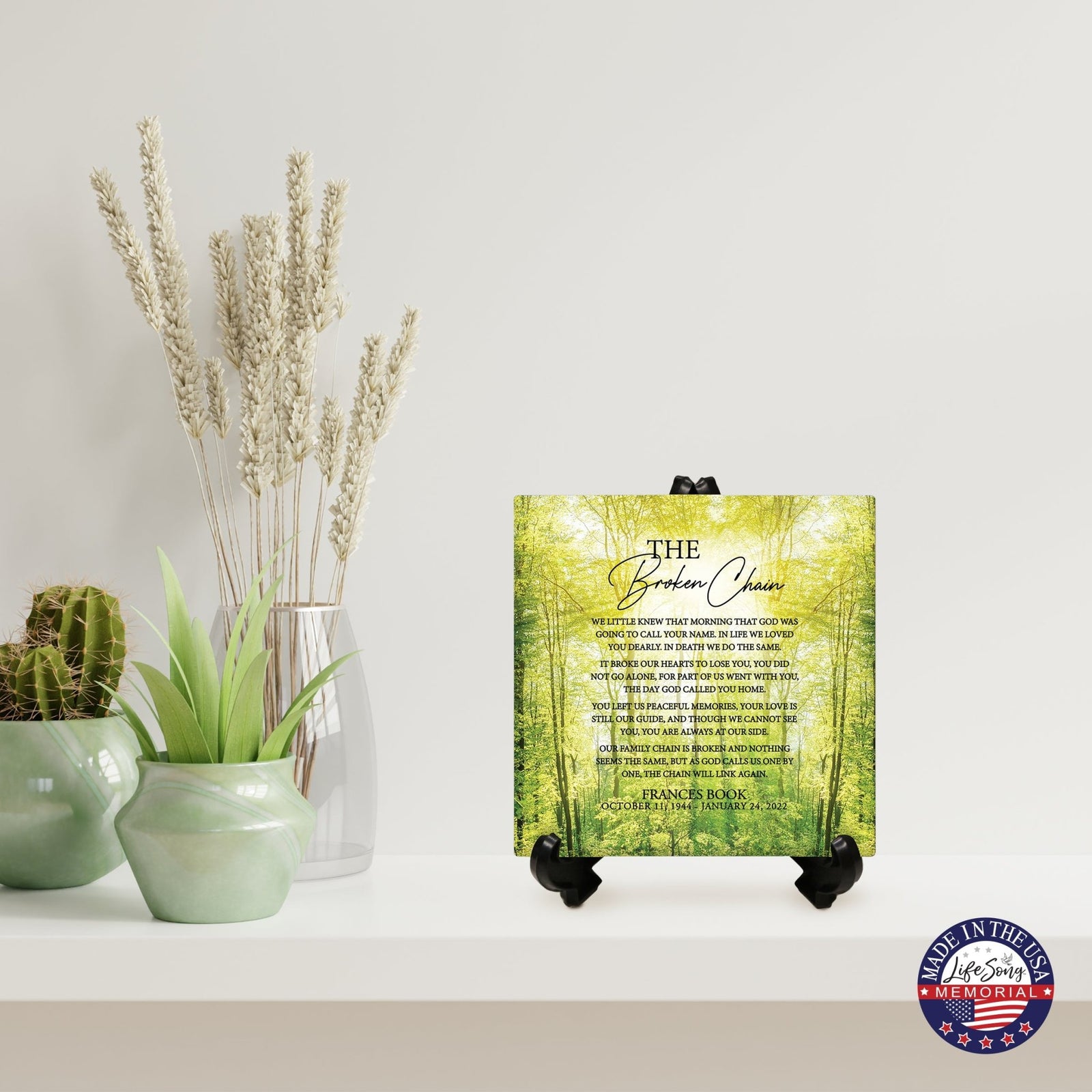 Personalized Memorial Ceramic Trivet with Stand for Home Decor - The Broken Chain - LifeSong Milestones