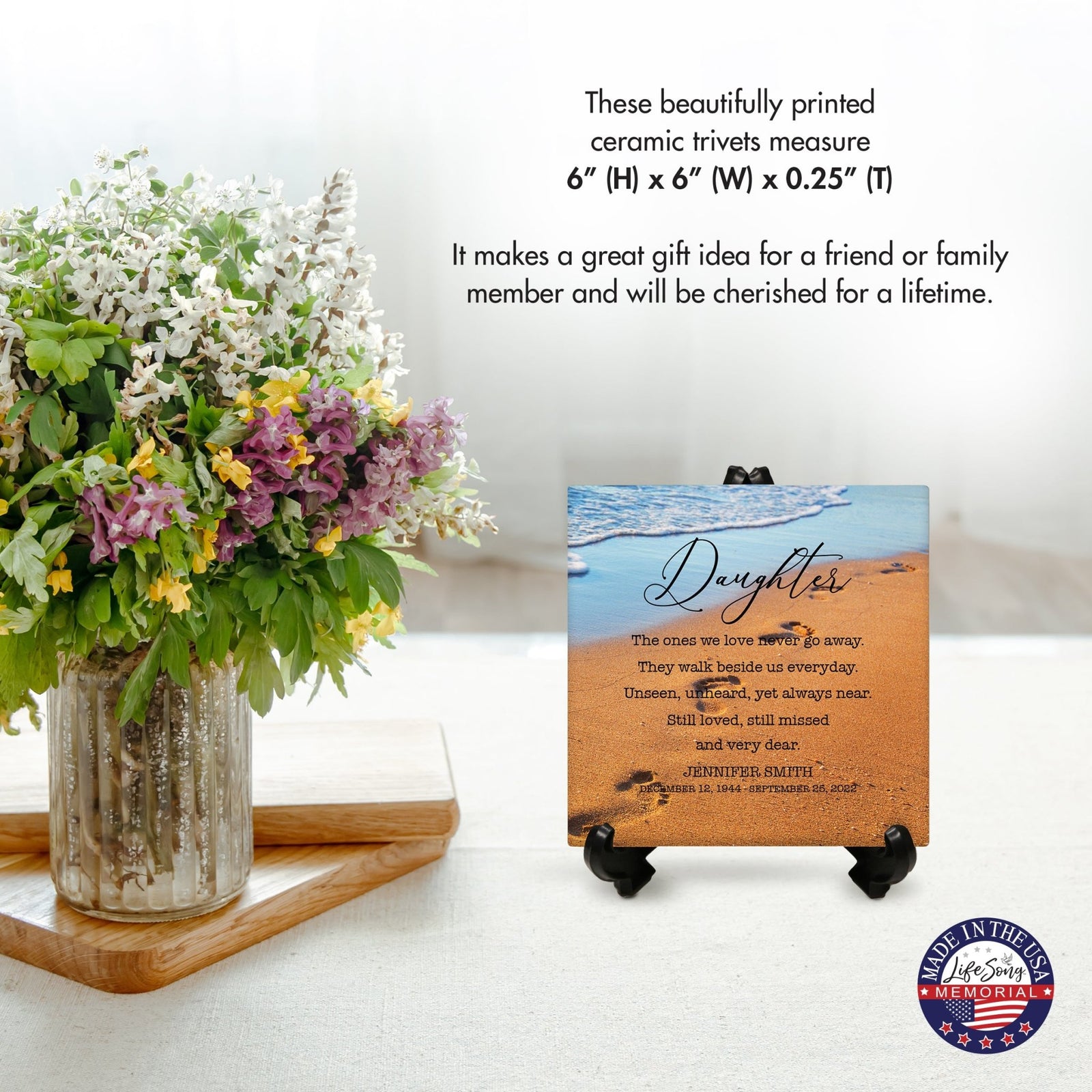 Personalized Memorial Ceramic Trivet with Stand for Home Decor - The Ones We Love - LifeSong Milestones