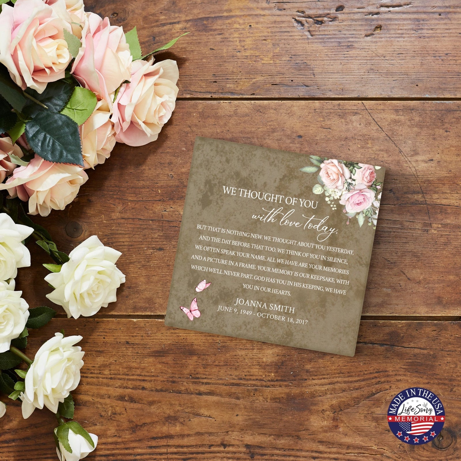 Personalized Memorial Ceramic Trivet with Stand for Home Decor - We Thought Of You - LifeSong Milestones